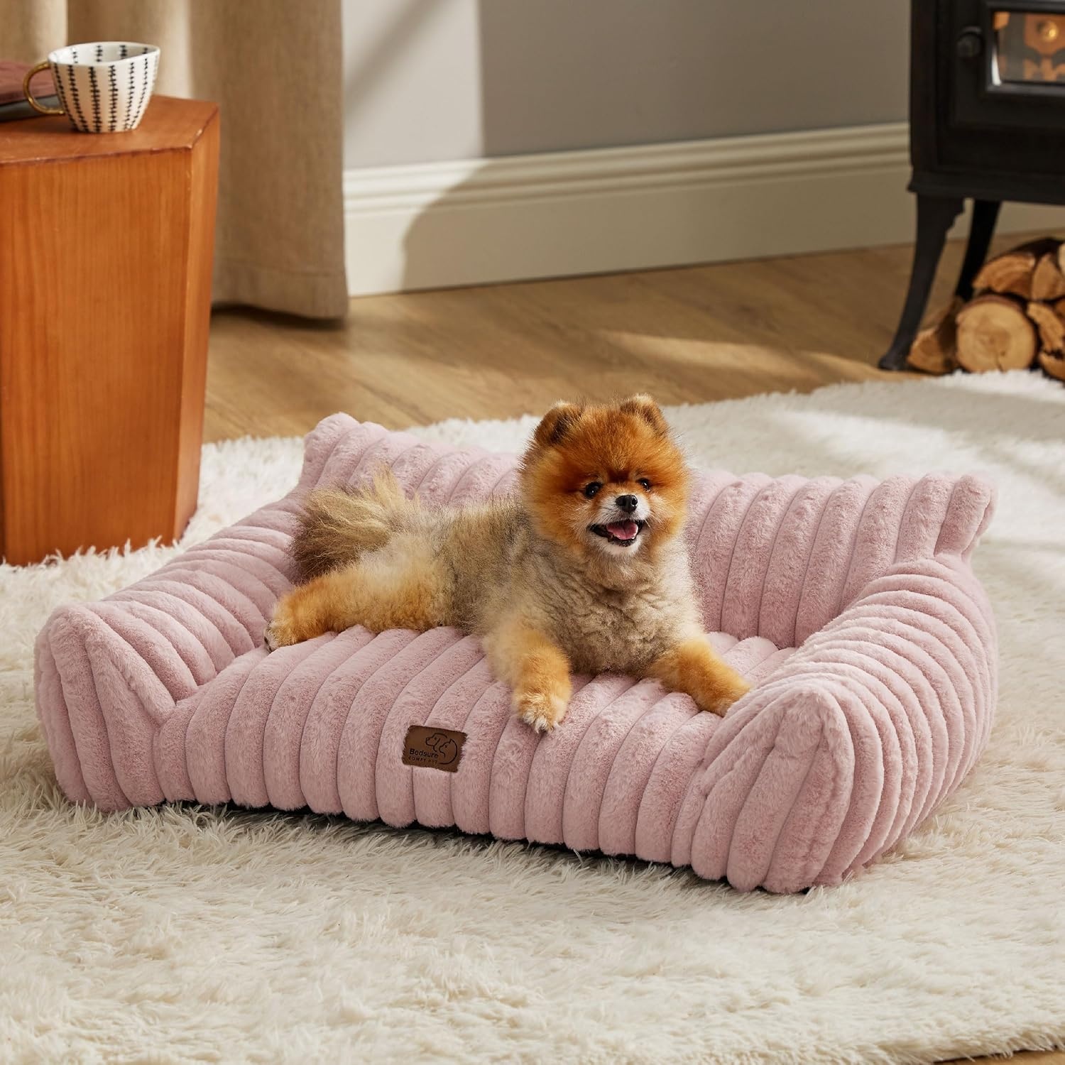 image:imageBedsure ComfyFleece Shown on TV Fluffy Dog Couch for Pets30in Blush Pink Small amp Medium Dog Bed Washable CoverSupportive Couch Bed for Small DogsPet Sofa Seen on Good Day New YorkUp to 20 LbsBlush Pink
