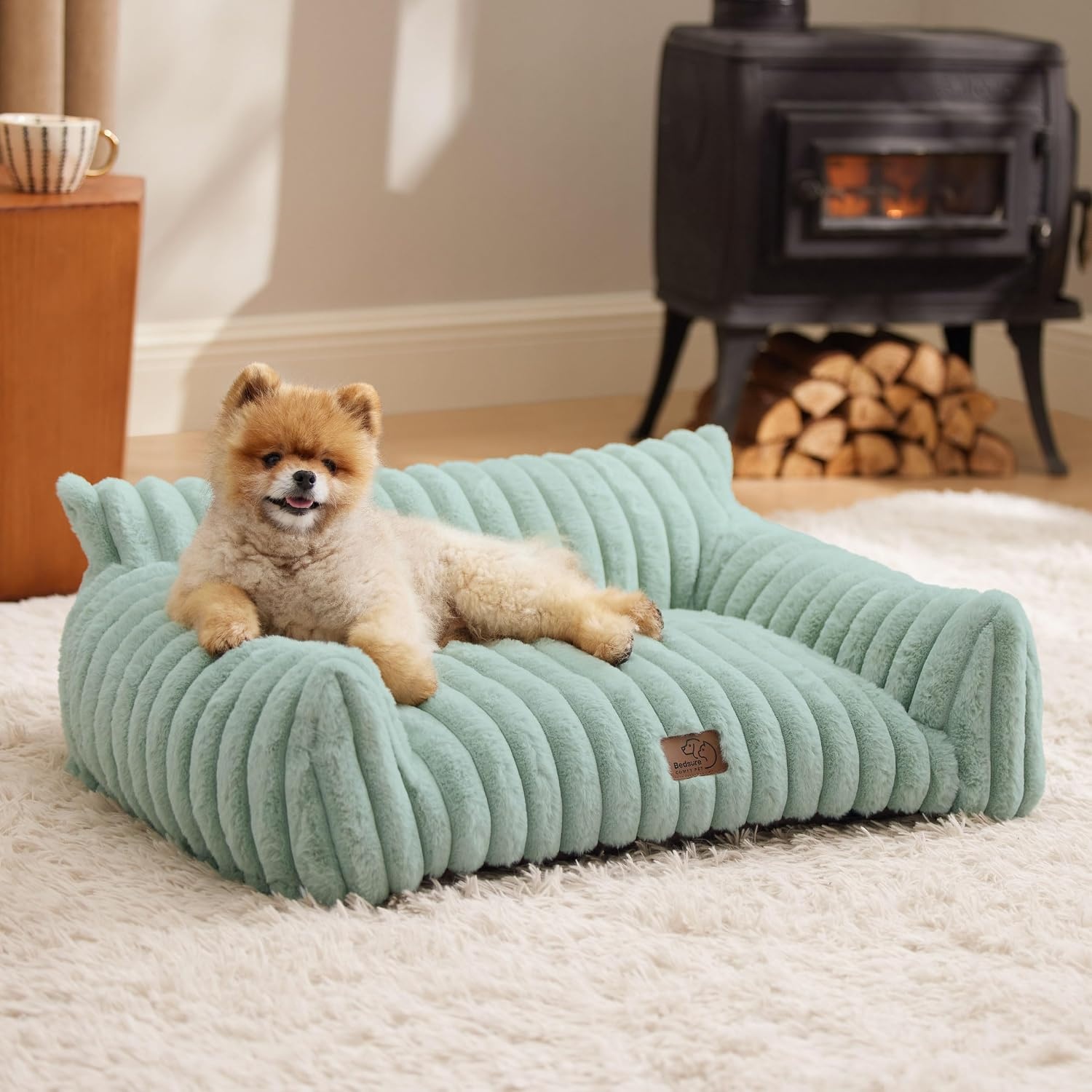 image:imageBedsure ComfyFleece Shown on TV Fluffy Dog Couch for Pets30in Blush Pink Small amp Medium Dog Bed Washable CoverSupportive Couch Bed for Small DogsPet Sofa Seen on Good Day New YorkUp to 20 LbsGarden Green
