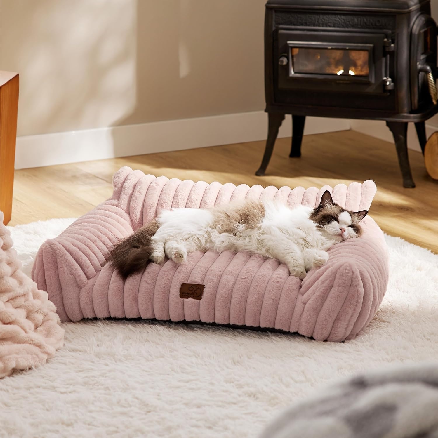 image:imageBedsure ComfyFleece Shown on TV Fluffy Dog Couch for Pets30in Blush Pink Small amp Medium Dog Bed Washable CoverSupportive Couch Bed for Small DogsPet Sofa Seen on Good Day New YorkUp to 20 LbsBlush Pink