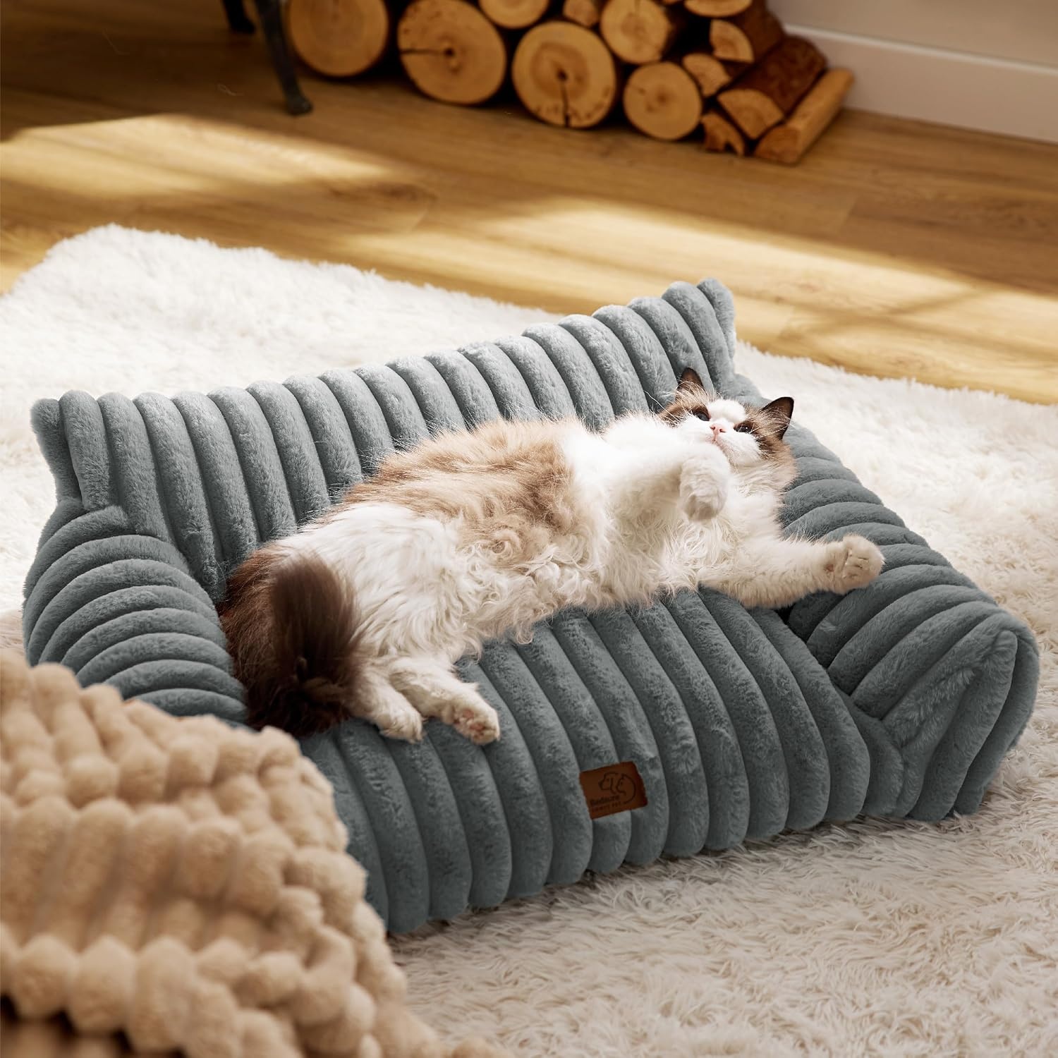 image:imageBedsure ComfyFleece Shown on TV Fluffy Dog Couch for Pets30in Blush Pink Small amp Medium Dog Bed Washable CoverSupportive Couch Bed for Small DogsPet Sofa Seen on Good Day New YorkUp to 20 LbsWarm Grey