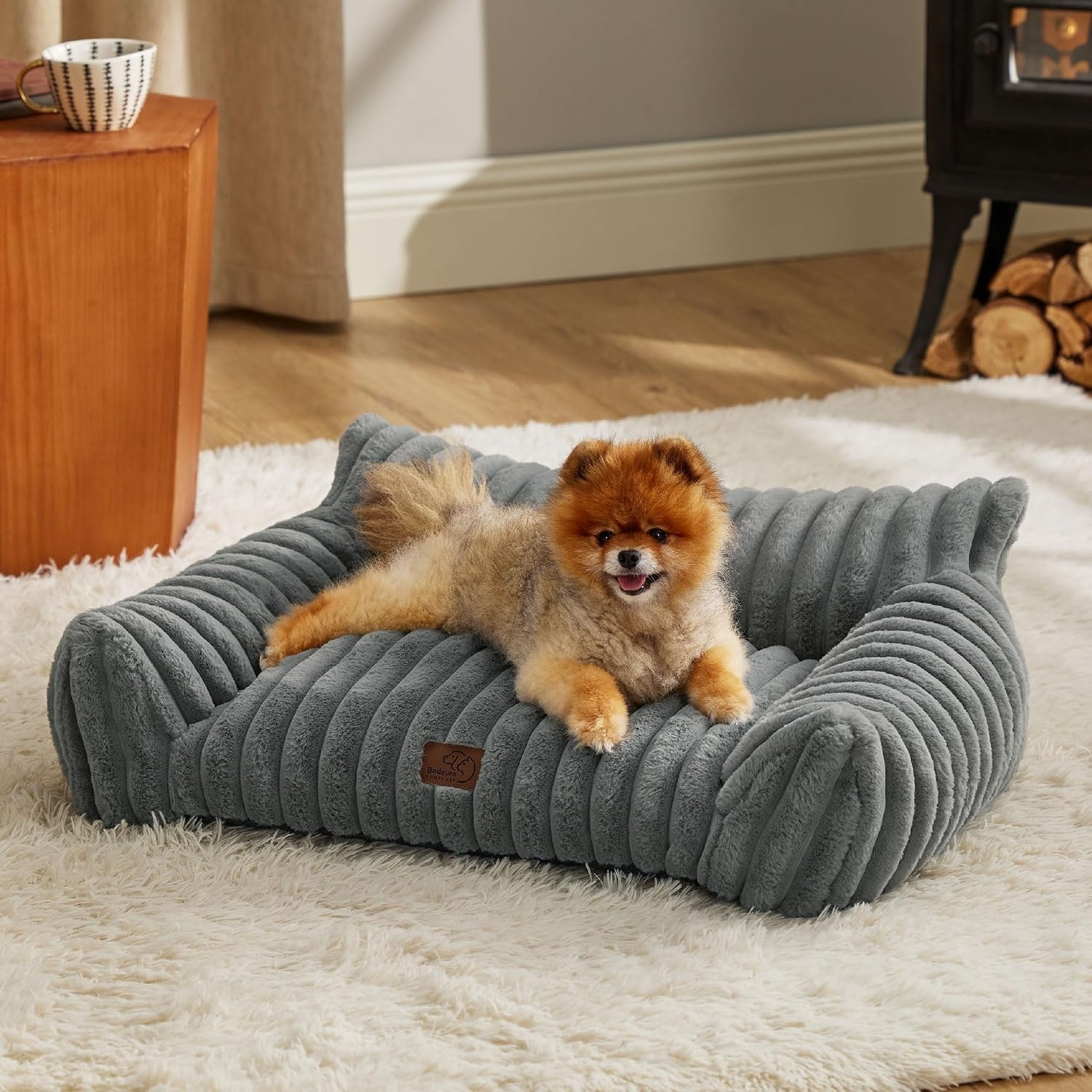 image:imageBedsure ComfyFleece Shown on TV Fluffy Dog Couch for Pets30in Blush Pink Small amp Medium Dog Bed Washable CoverSupportive Couch Bed for Small DogsPet Sofa Seen on Good Day New YorkUp to 20 LbsWarm Grey