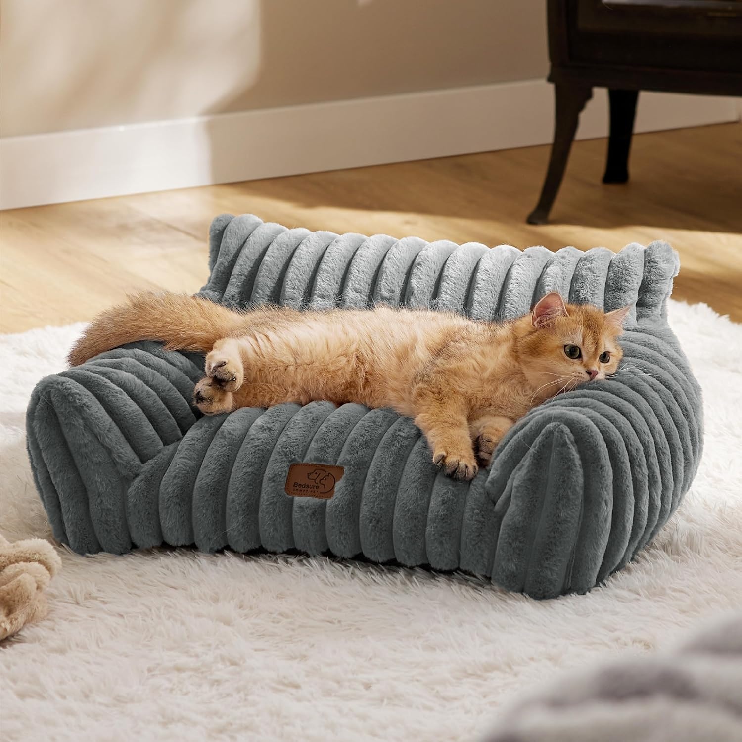 image:imageBedsure ComfyFleece Shown on TV Fluffy Dog Couch for Pets30in Blush Pink Small amp Medium Dog Bed Washable CoverSupportive Couch Bed for Small DogsPet Sofa Seen on Good Day New YorkUp to 20 LbsWarm Grey