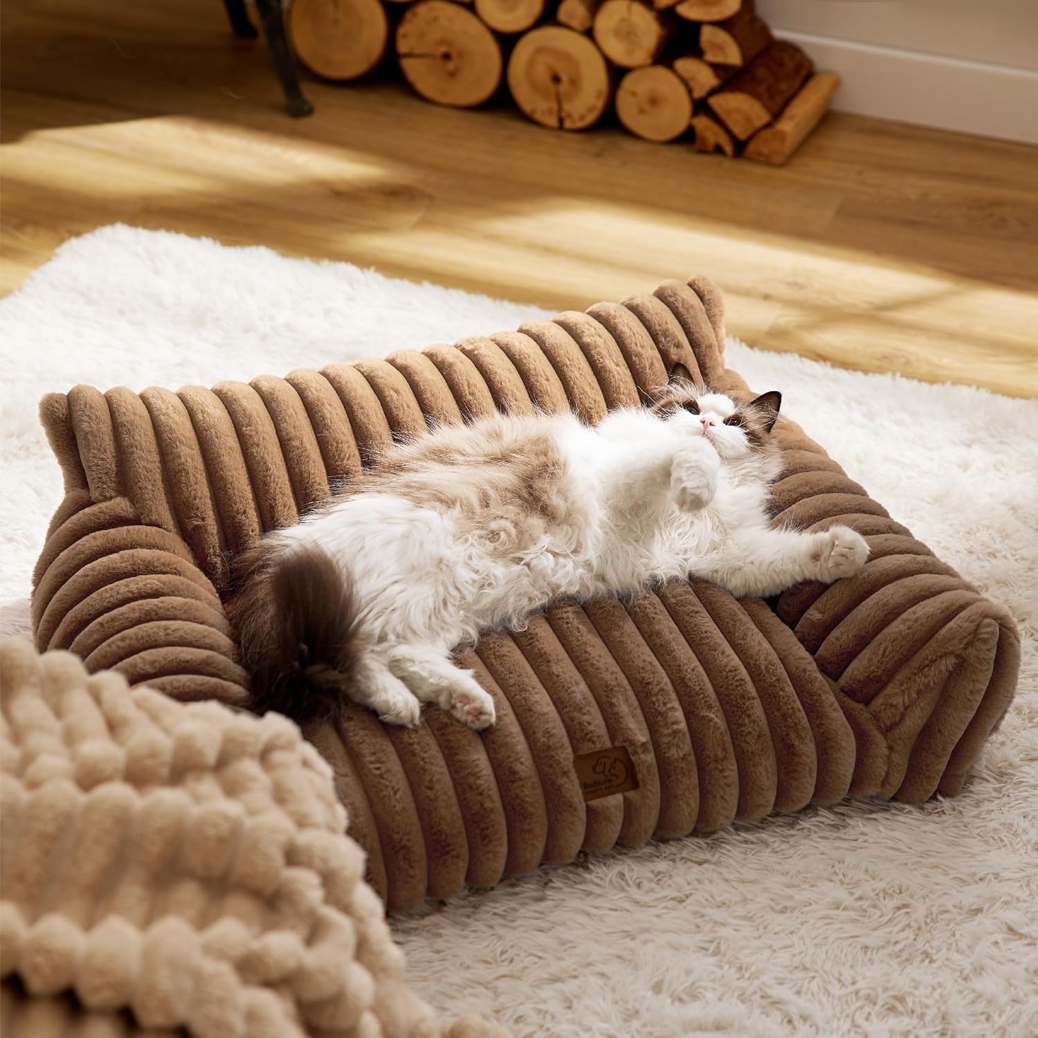 image:imageBedsure ComfyFleece Shown on TV Fluffy Dog Couch for Pets30in Blush Pink Small amp Medium Dog Bed Washable CoverSupportive Couch Bed for Small DogsPet Sofa Seen on Good Day New YorkUp to 20 LbsCamel Brown
