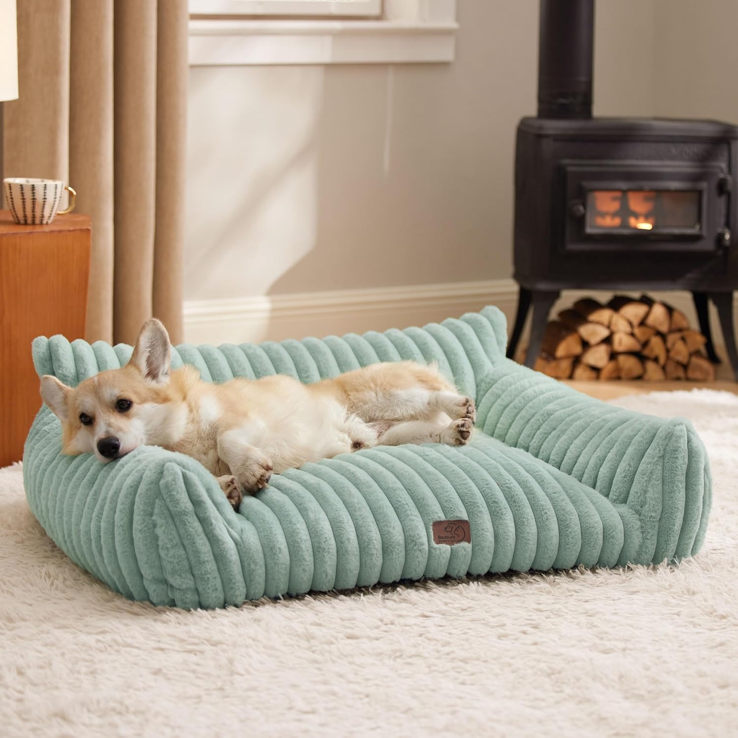 image:imageBedsure ComfyFleece Shown on TV Fluffy Dog Couch for Pets30in Blush Pink Small amp Medium Dog Bed Washable CoverSupportive Couch Bed for Small DogsPet Sofa Seen on Good Day New YorkUp to 20 LbsGarden Green