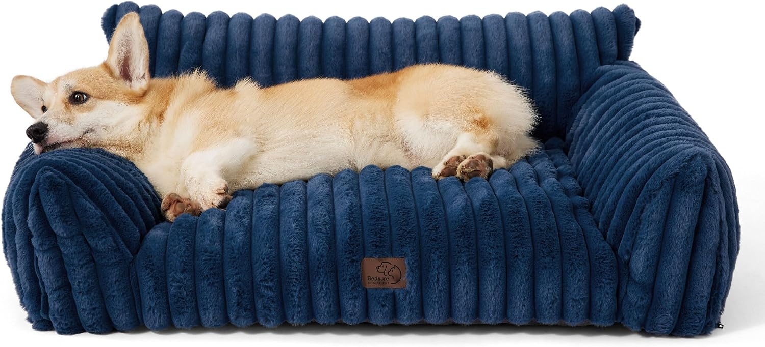 image:imageBedsure ComfyFleece Shown on TV Fluffy Dog Couch for Pets30in Blush Pink Small amp Medium Dog Bed Washable CoverSupportive Couch Bed for Small DogsPet Sofa Seen on Good Day New YorkUp to 20 LbsNight Blue