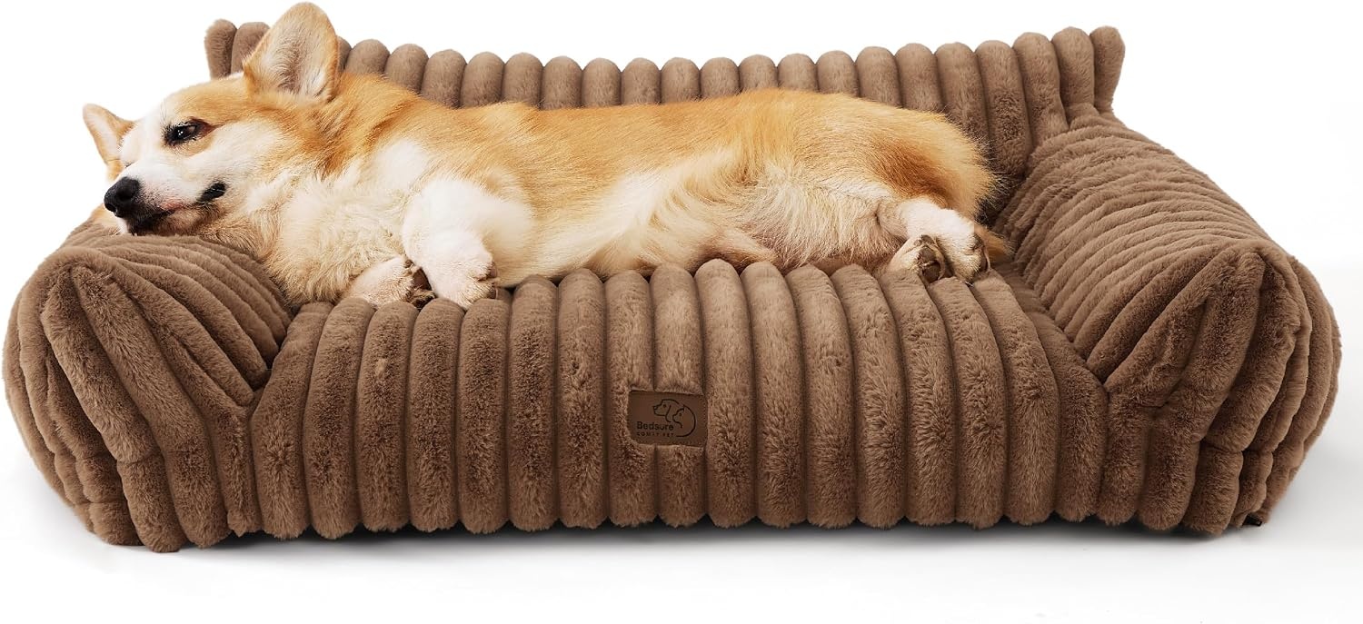 image:imageBedsure ComfyFleece Shown on TV Fluffy Dog Couch for Pets30in Blush Pink Small amp Medium Dog Bed Washable CoverSupportive Couch Bed for Small DogsPet Sofa Seen on Good Day New YorkUp to 20 LbsCamel Brown