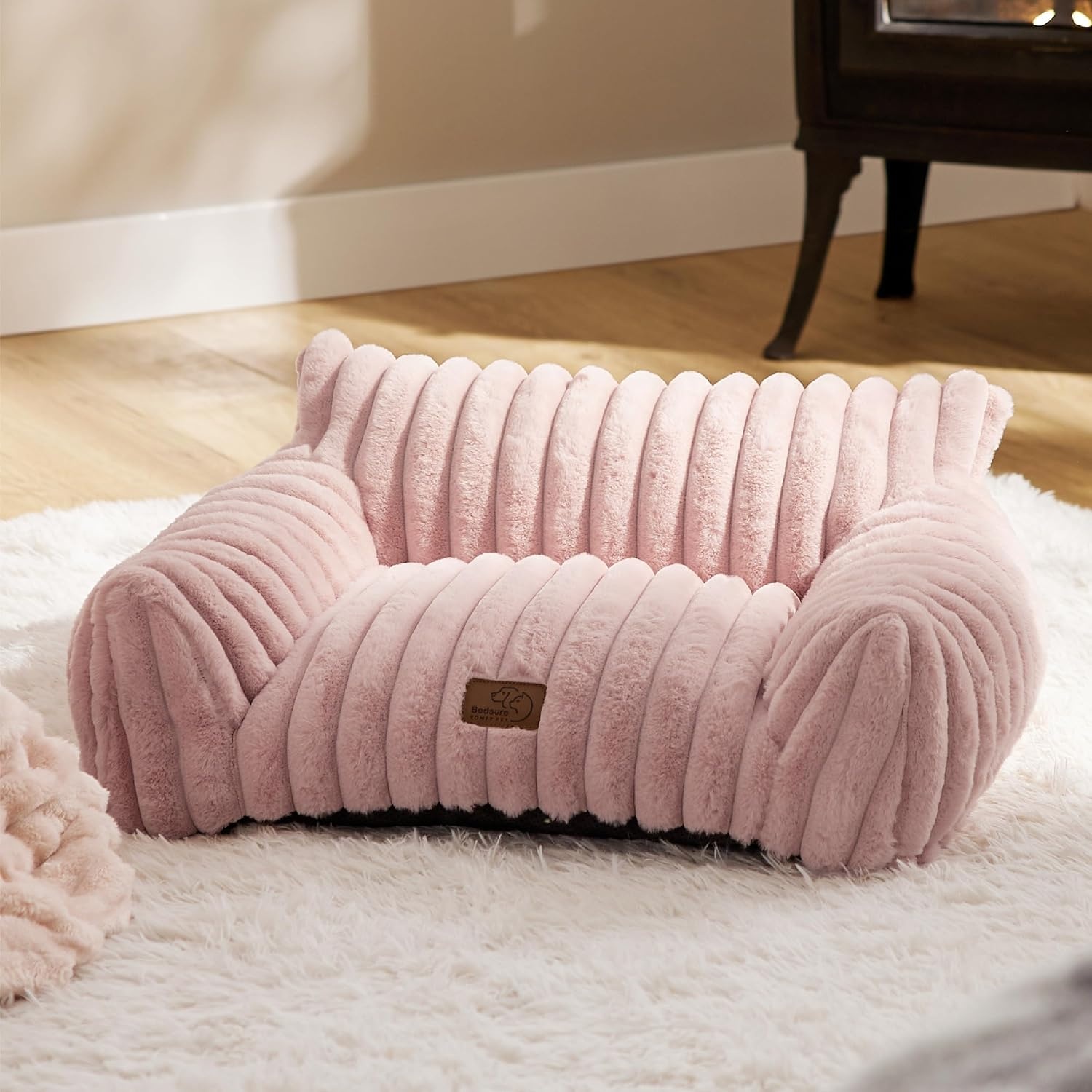 image:imageBedsure ComfyFleece Shown on TV Fluffy Dog Couch for Pets30in Blush Pink Small amp Medium Dog Bed Washable CoverSupportive Couch Bed for Small DogsPet Sofa Seen on Good Day New YorkUp to 20 LbsBlush Pink