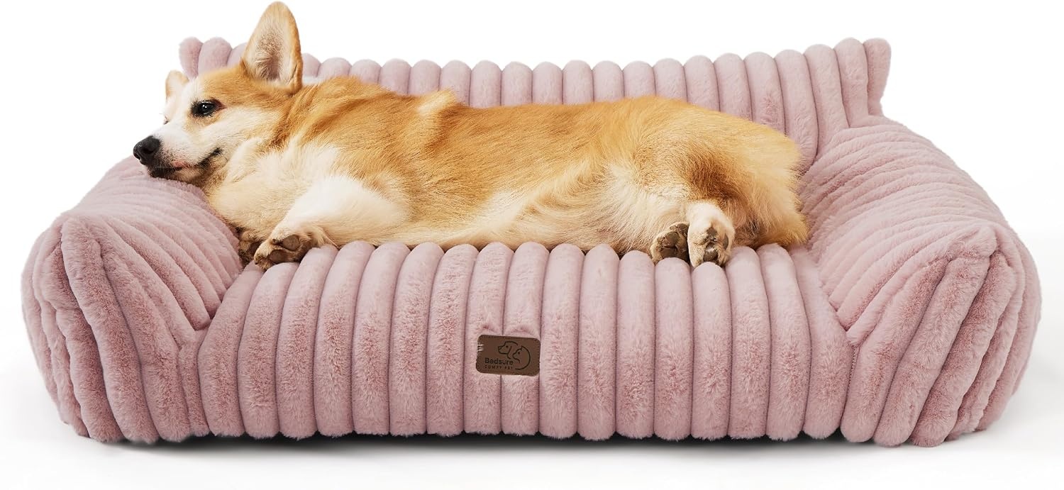 image:imageBedsure ComfyFleece Shown on TV Fluffy Dog Couch for Pets30in Blush Pink Small amp Medium Dog Bed Washable CoverSupportive Couch Bed for Small DogsPet Sofa Seen on Good Day New YorkUp to 20 LbsBlush Pink