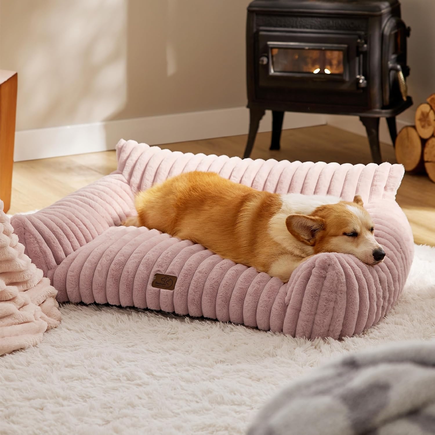 image:imageBedsure ComfyFleece Shown on TV Fluffy Dog Couch for Pets30in Blush Pink Small amp Medium Dog Bed Washable CoverSupportive Couch Bed for Small DogsPet Sofa Seen on Good Day New YorkUp to 20 LbsBlush Pink