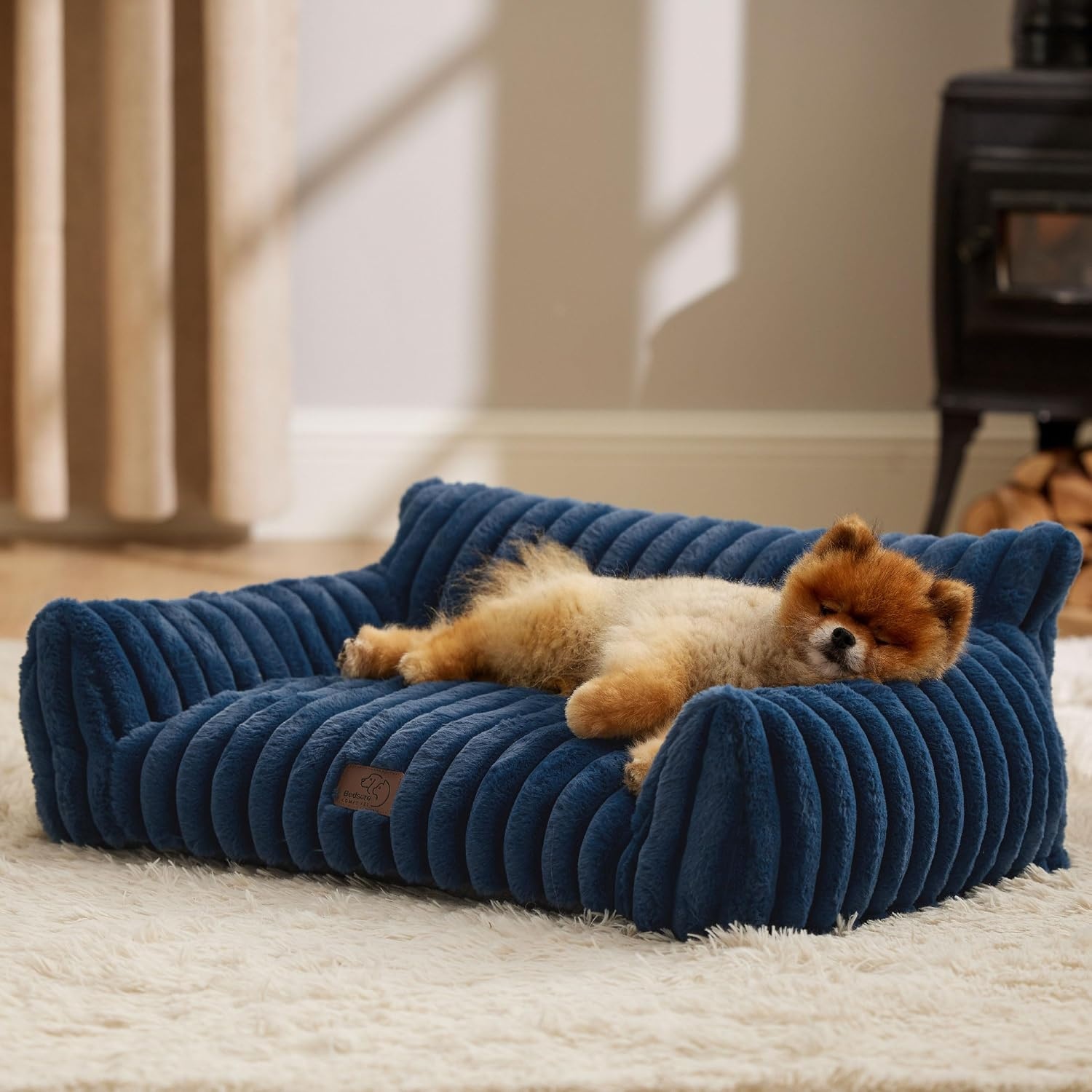 image:imageBedsure ComfyFleece Shown on TV Fluffy Dog Couch for Pets30in Blush Pink Small amp Medium Dog Bed Washable CoverSupportive Couch Bed for Small DogsPet Sofa Seen on Good Day New YorkUp to 20 LbsNight Blue