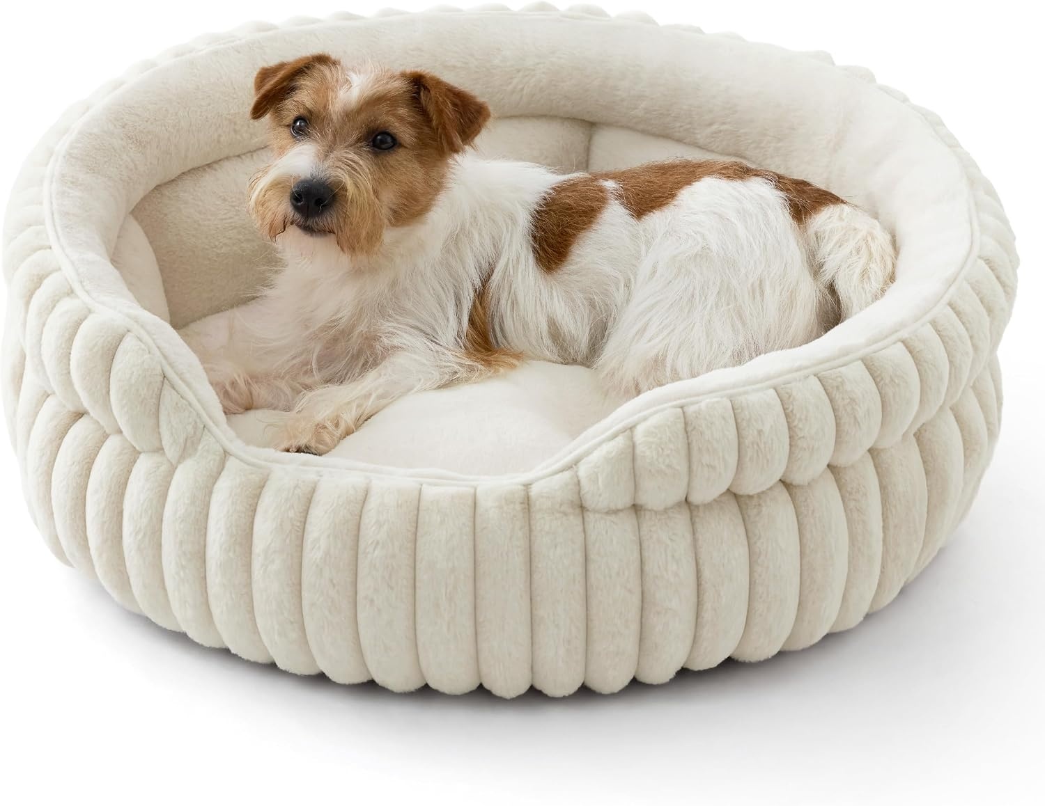 image:imageBedsure ComfyFleece Washable Cute Small Medium Dog BedRound Pet Bed26in Cozy Donut Soft Fluffy PlushComfort Corduroy Cuddler Pet BedsLuxury AestheticAntiSlip BottomUp to 30 LbsCreamCream