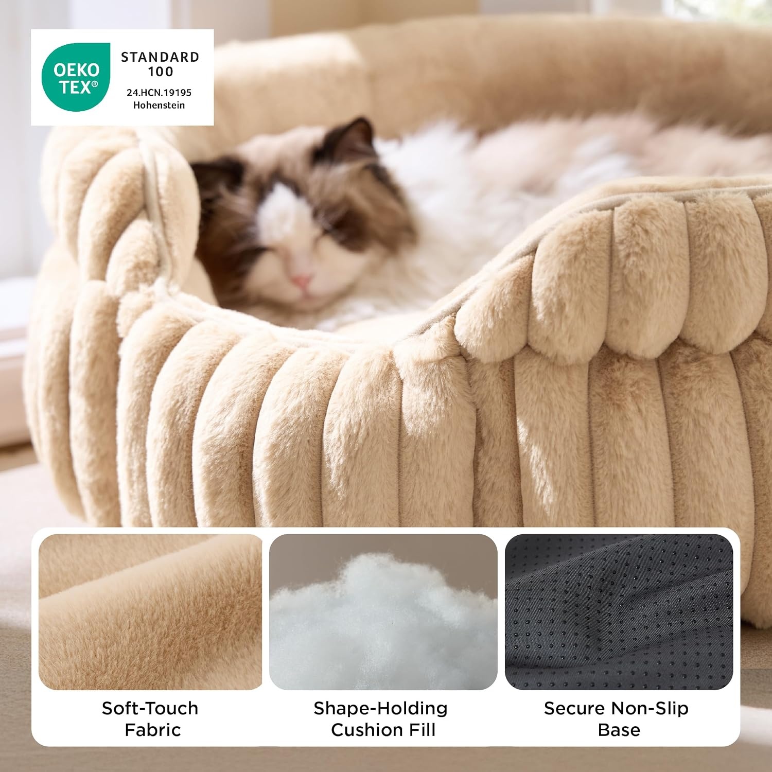image:imageBedsure ComfyFleece Washable Cute Small Medium Dog BedRound Pet Bed26in Cozy Donut Soft Fluffy PlushComfort Corduroy Cuddler Pet BedsLuxury AestheticAntiSlip BottomUp to 30 LbsCreamSandy Beige