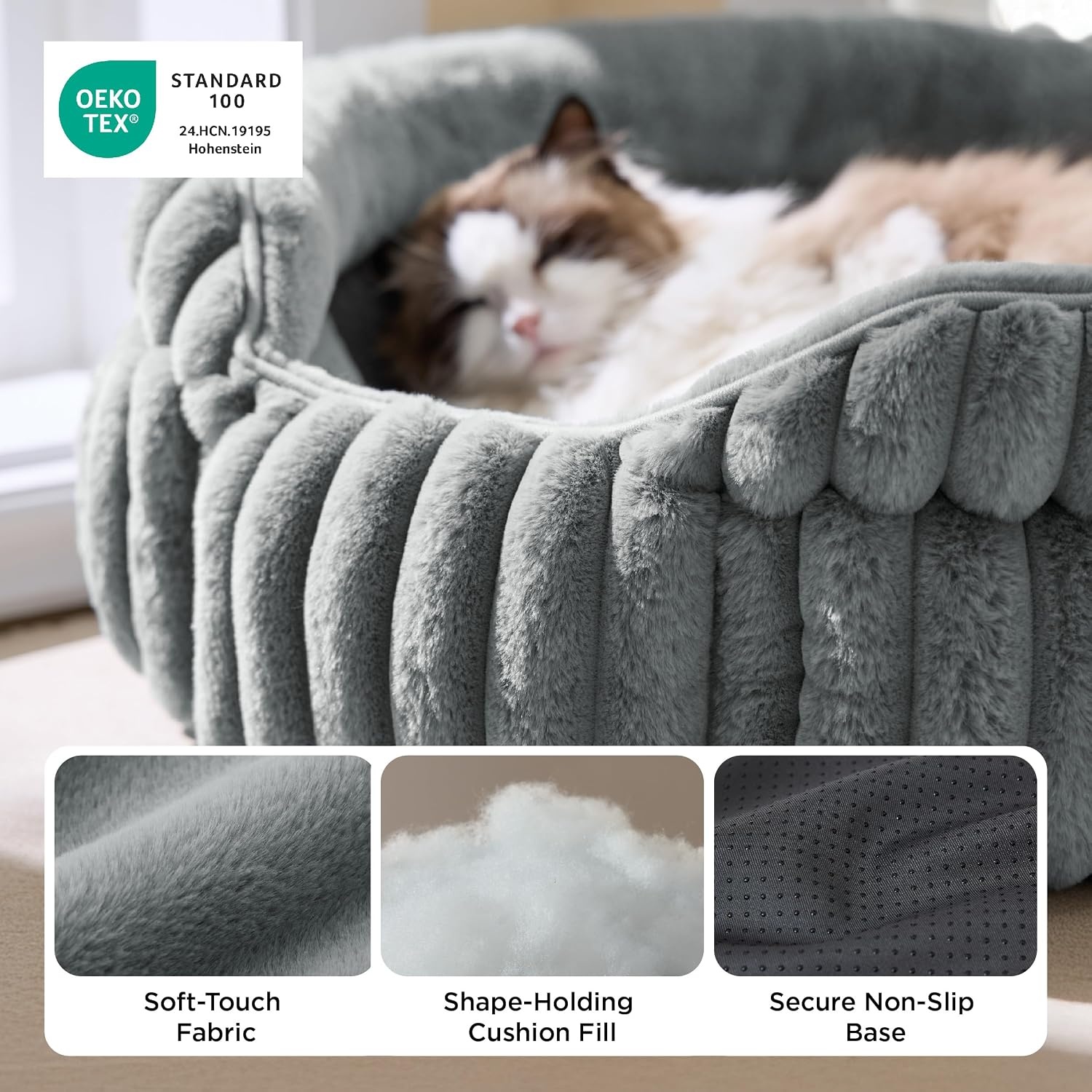 image:imageBedsure ComfyFleece Washable Cute Small Medium Dog BedRound Pet Bed26in Cozy Donut Soft Fluffy PlushComfort Corduroy Cuddler Pet BedsLuxury AestheticAntiSlip BottomUp to 30 LbsCreamWarm Gray