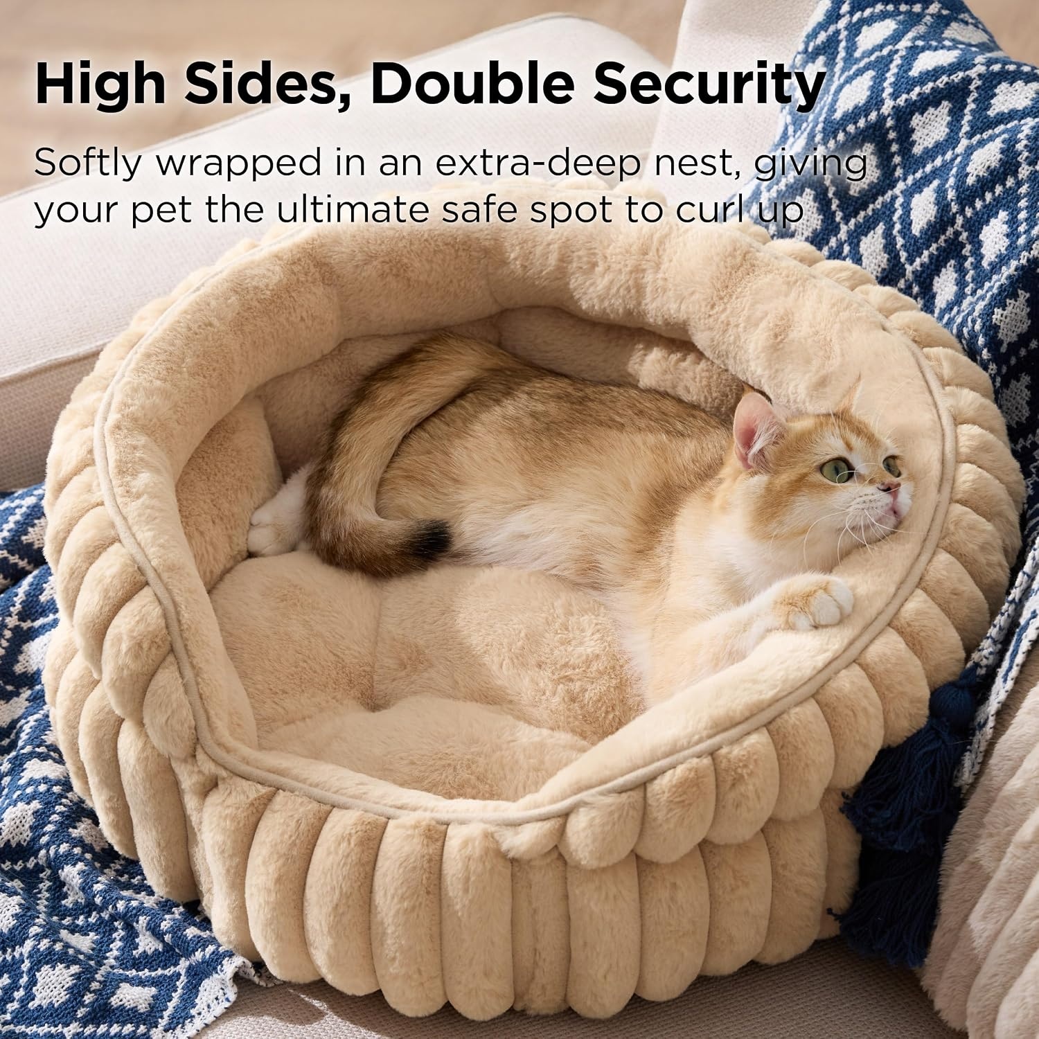 image:imageBedsure ComfyFleece Washable Cute Small Medium Dog BedRound Pet Bed26in Cozy Donut Soft Fluffy PlushComfort Corduroy Cuddler Pet BedsLuxury AestheticAntiSlip BottomUp to 30 LbsCreamSandy Beige