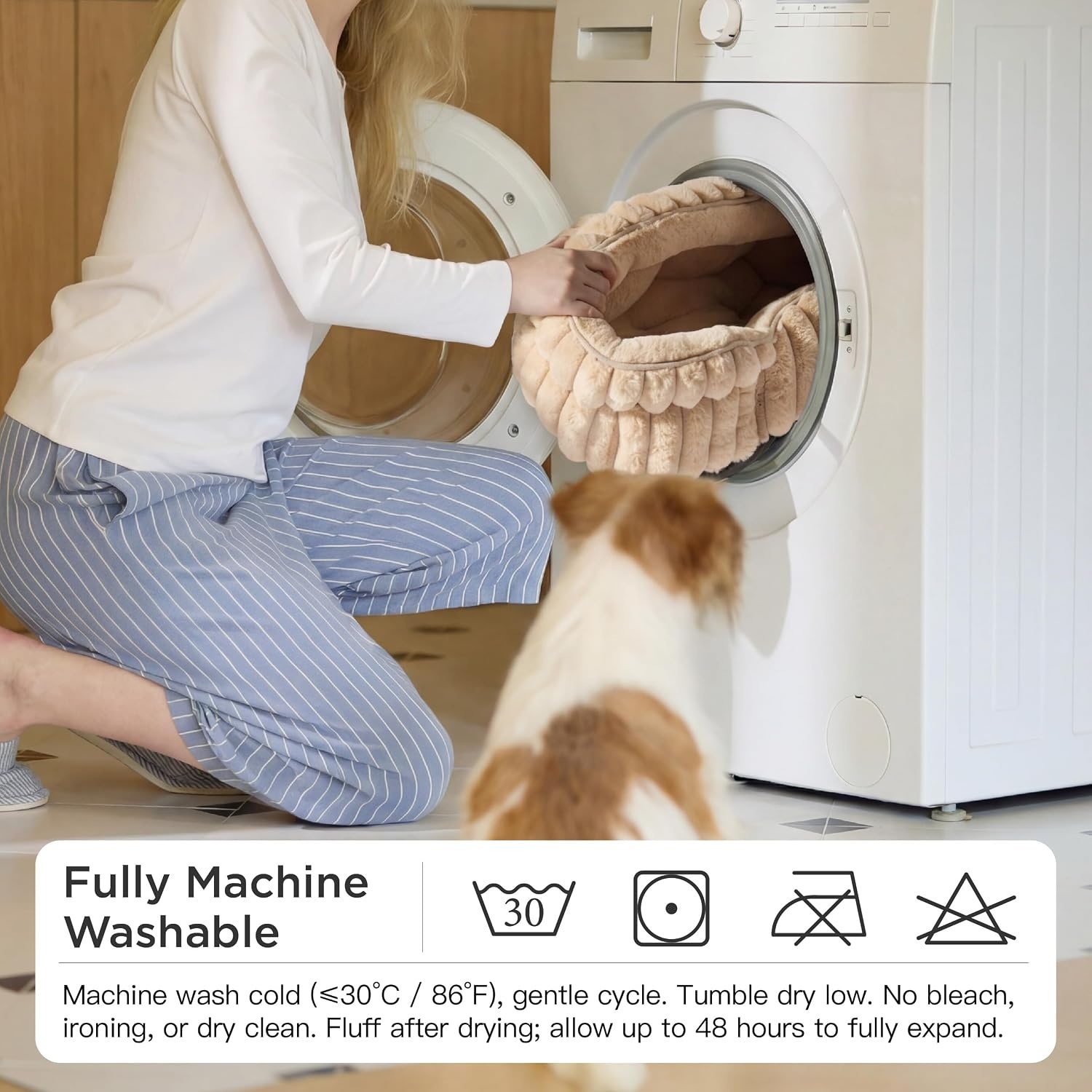 image:imageBedsure ComfyFleece Washable Cute Small Medium Dog BedRound Pet Bed26in Cozy Donut Soft Fluffy PlushComfort Corduroy Cuddler Pet BedsLuxury AestheticAntiSlip BottomUp to 30 LbsCreamSandy Beige