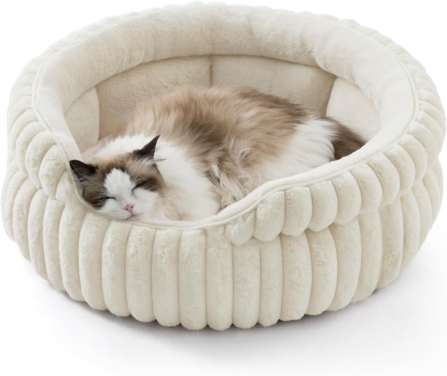 image:imageBedsure ComfyFleece Washable Cute Small Medium Dog BedRound Pet Bed26in Cozy Donut Soft Fluffy PlushComfort Corduroy Cuddler Pet BedsLuxury AestheticAntiSlip BottomUp to 30 LbsCreamCream