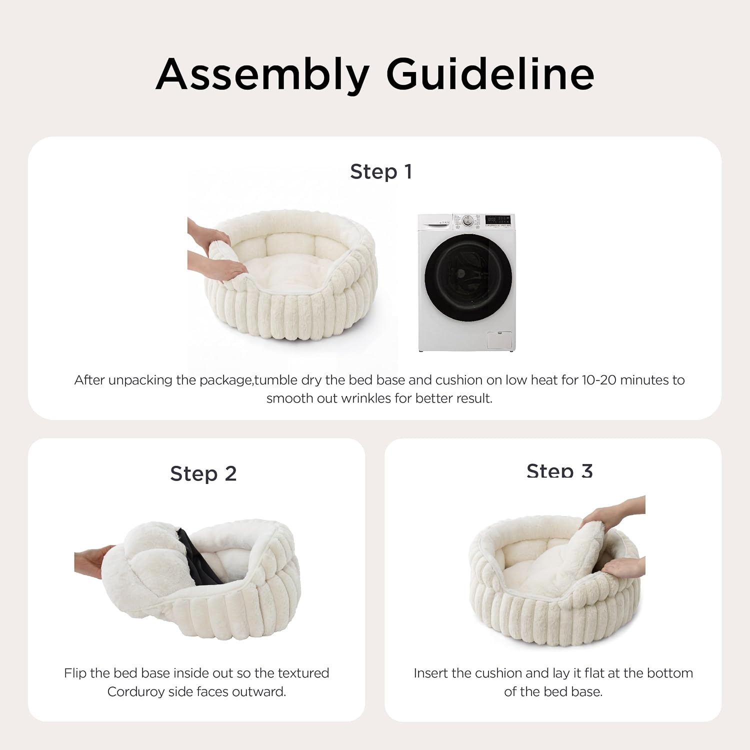 image:imageBedsure ComfyFleece Washable Cute Small Medium Dog BedRound Pet Bed26in Cozy Donut Soft Fluffy PlushComfort Corduroy Cuddler Pet BedsLuxury AestheticAntiSlip BottomUp to 30 LbsCreamWarm Gray