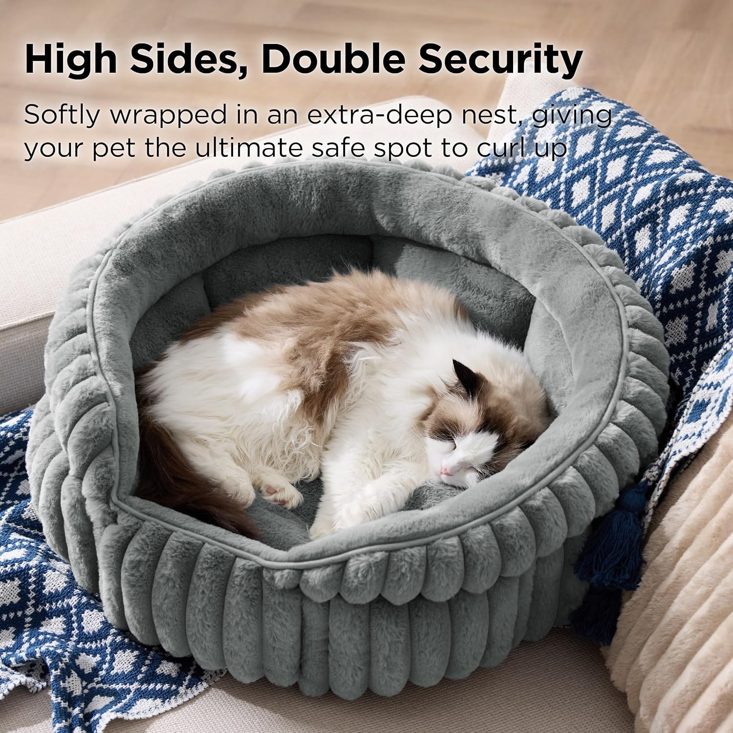 image:imageBedsure ComfyFleece Washable Cute Small Medium Dog BedRound Pet Bed26in Cozy Donut Soft Fluffy PlushComfort Corduroy Cuddler Pet BedsLuxury AestheticAntiSlip BottomUp to 30 LbsCreamWarm Gray