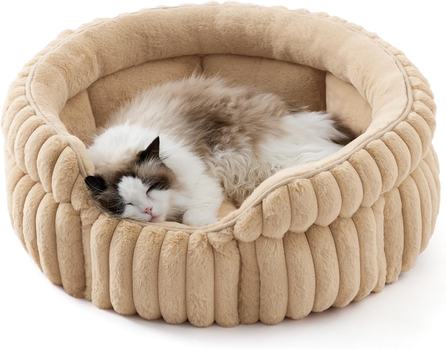 image:imageBedsure ComfyFleece Washable Cute Small Medium Dog BedRound Pet Bed26in Cozy Donut Soft Fluffy PlushComfort Corduroy Cuddler Pet BedsLuxury AestheticAntiSlip BottomUp to 30 LbsCreamSandy Beige