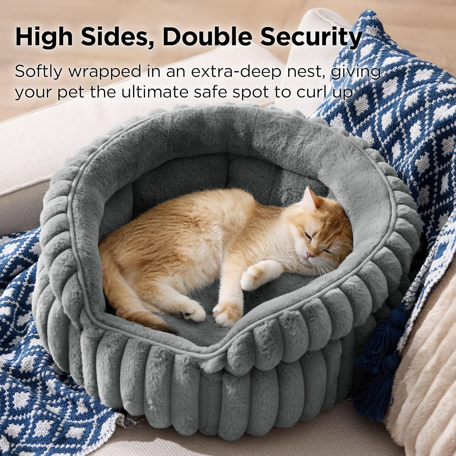 image:imageBedsure ComfyFleece Washable Cute Small Medium Dog BedRound Pet Bed26in Cozy Donut Soft Fluffy PlushComfort Corduroy Cuddler Pet BedsLuxury AestheticAntiSlip BottomUp to 30 LbsCreamWarm Gray