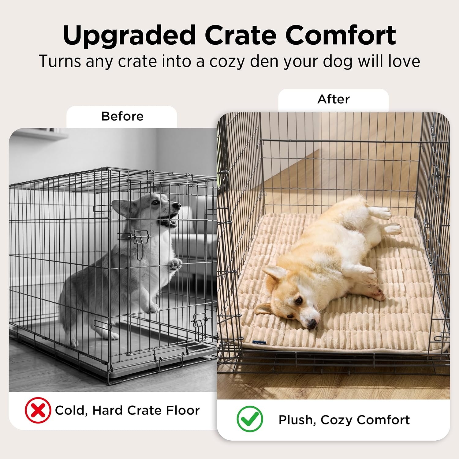 image:imageBedsure ComfyFleece Washable Dog Crate PadSoft Fluffy Medium Pet Mat30 Thin Kennel Pad for Crates TopperFlat Corduroy Fleece Pads for Dog CagesNonslip BottomNot ChewproofSandy BeigeSandy Beige