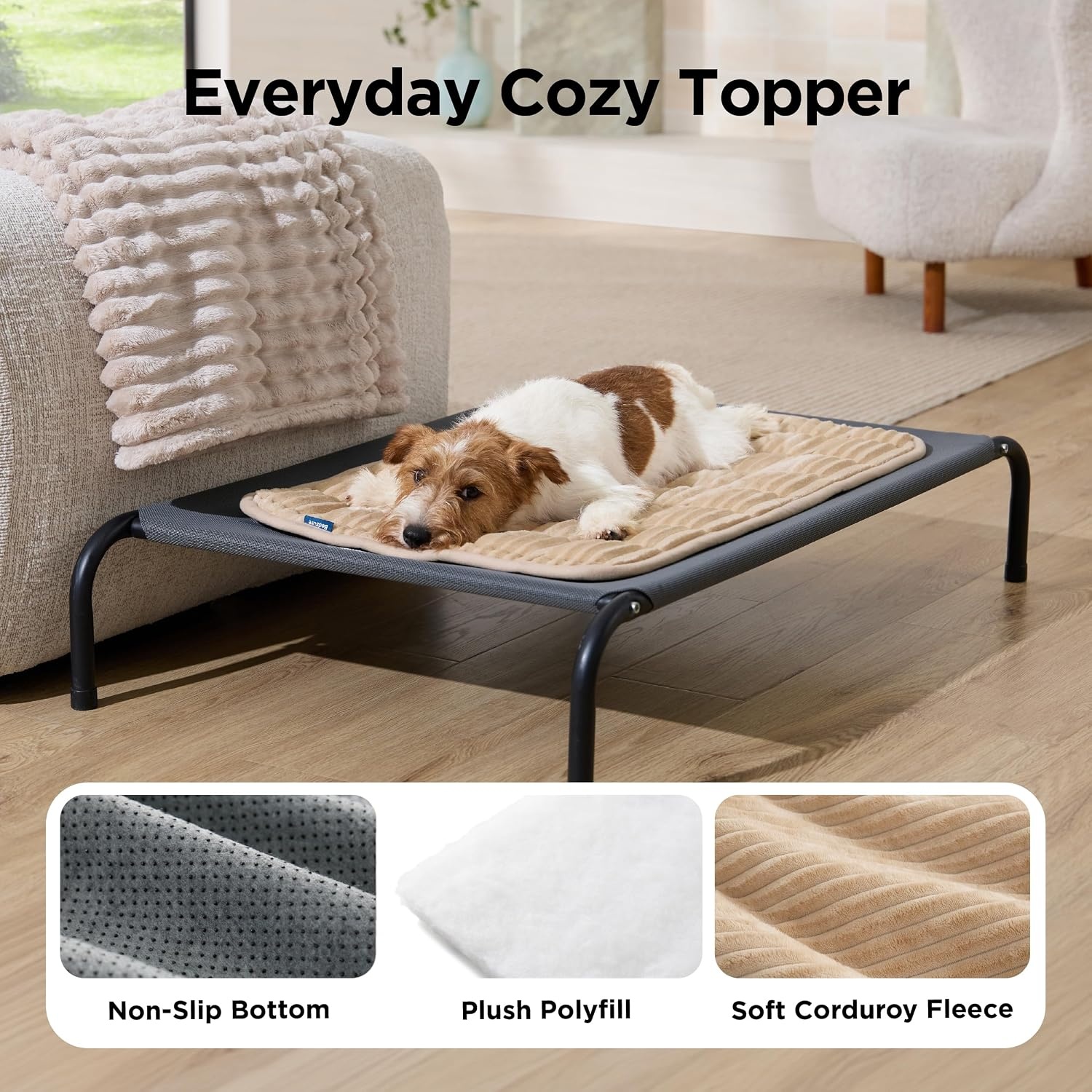 image:imageBedsure ComfyFleece Washable Dog Crate PadSoft Fluffy Medium Pet Mat30 Thin Kennel Pad for Crates TopperFlat Corduroy Fleece Pads for Dog CagesNonslip BottomNot ChewproofSandy BeigeSandy Beige
