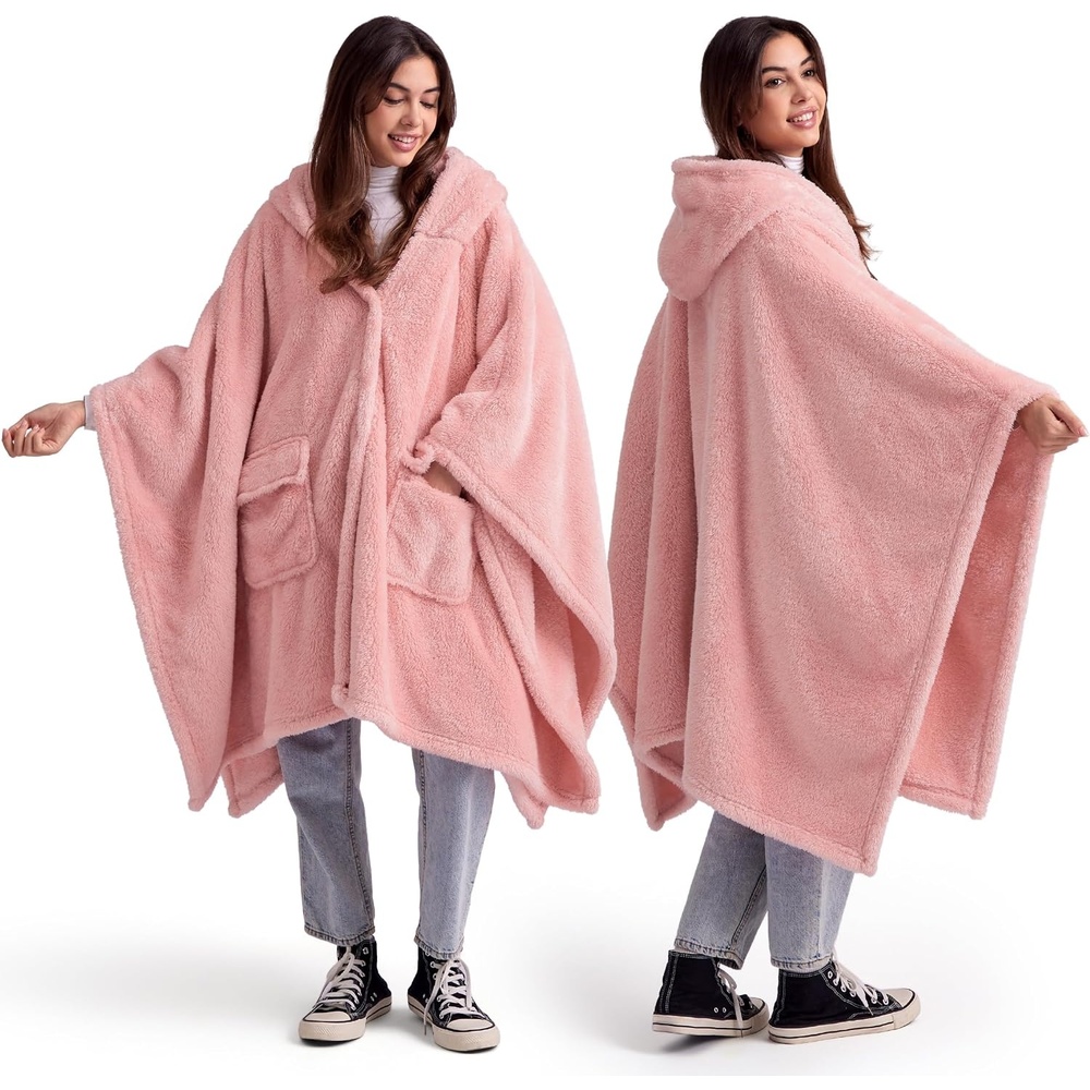 image:imageBedsure Blanket Poncho for Women Hooded Wearable Fleece Blanket for Adult Winter Poncho Shawl Wrap Cape as Gifts for Mom