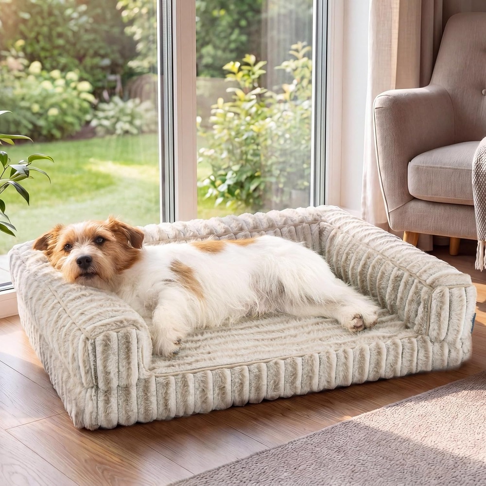 image:imageBedsure ComfyFleece Memory Foam Orthopedic Dog Beds Medium Size Dog 30 Comfort EggCrate Foam Couch Sofa Washable Corduroy CoverCozy Bolstor Waterproof Pet Bed with SidesNonSlip BottomCreamAmphora
