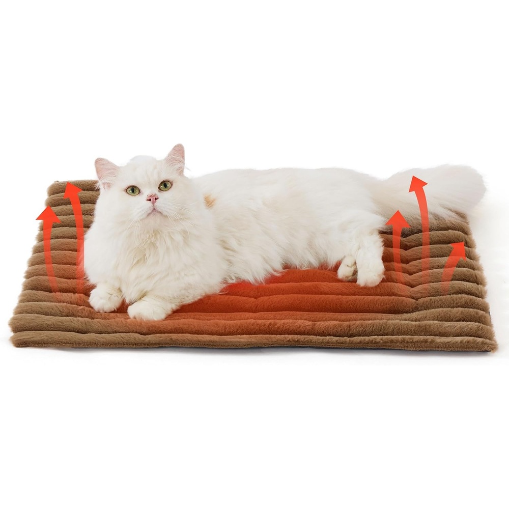 image:imageBedsure ComfyFleece Self Warming Cat Bed Small Self Heating Dog Crate Pad Thermal Extra Warm Puppy Mat Indoor NonSlip amp Washable Not Electric 24 x 18 GreyCaramel