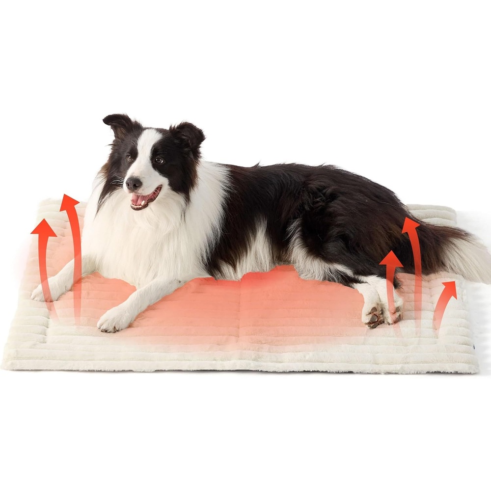image:imageBedsure ComfyFleece Self Warming Cat Bed Small Self Heating Dog Crate Pad Thermal Extra Warm Puppy Mat Indoor NonSlip amp Washable Not Electric 24 x 18 GreyIvory White