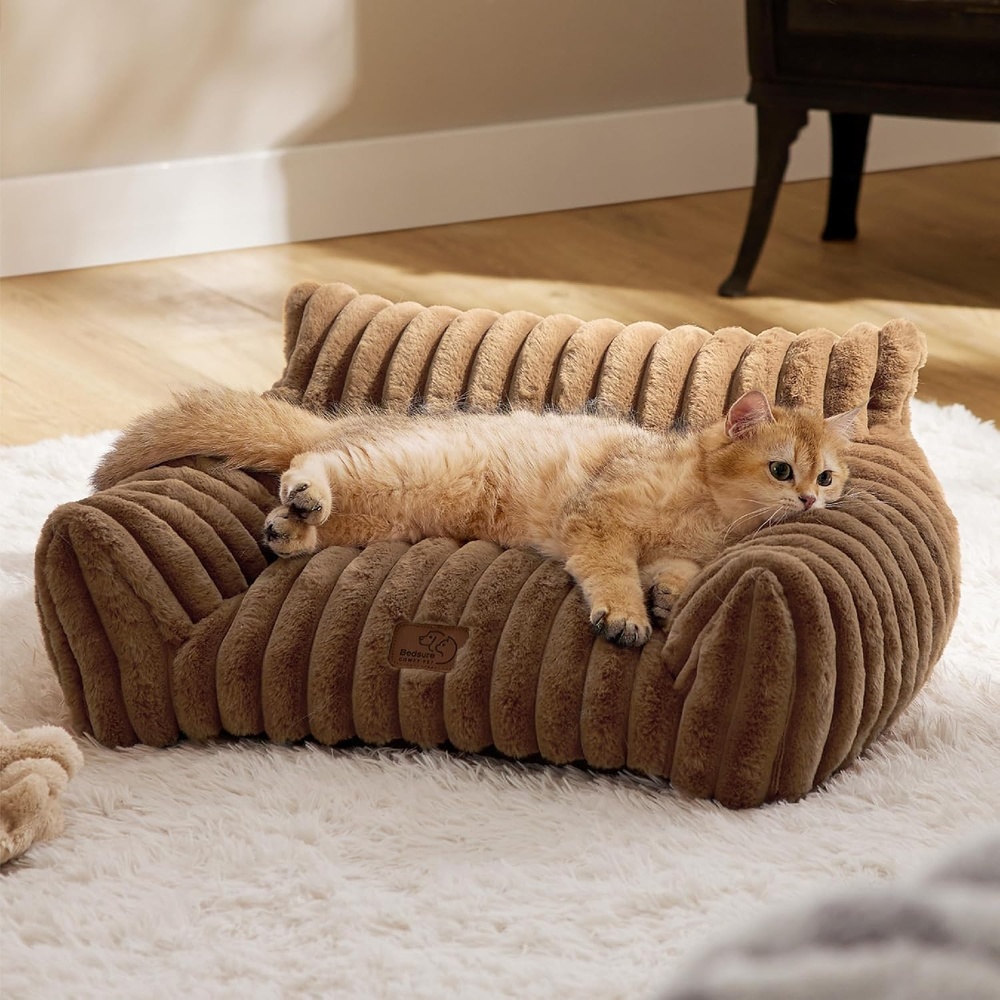 image:imageBedsure ComfyFleece Shown on TV Fluffy Dog Couch for Pets30in Blush Pink  Small amp Medium Dog Bed Washable CoverSupportive Couch Bed for Small DogsPet Sofa Seen on Good Day New YorkUp to 20 LbsCamel Brown