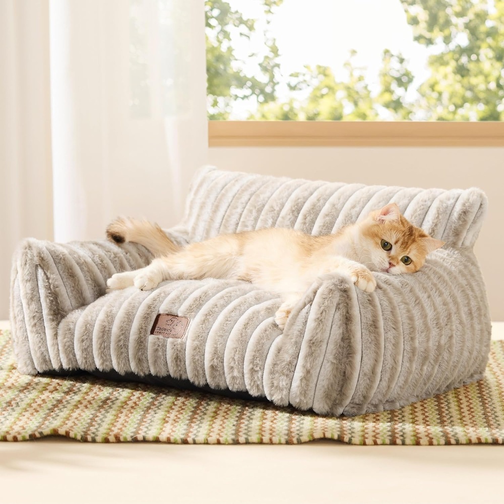 image:imageBedsure ComfyFleece Shown on TV Fluffy Dog Couch for Pets30in Blush Pink  Small amp Medium Dog Bed Washable CoverSupportive Couch Bed for Small DogsPet Sofa Seen on Good Day New YorkUp to 20 LbsAmphora