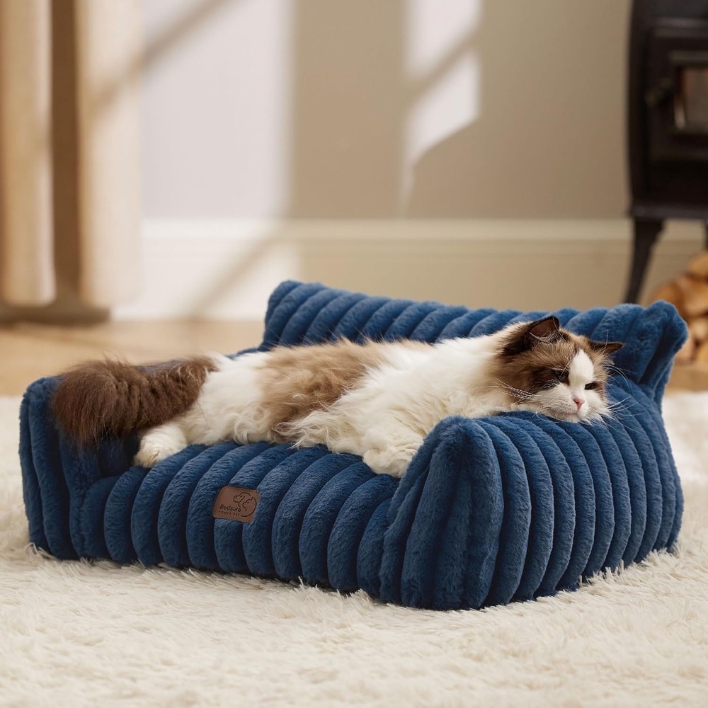 image:imageBedsure ComfyFleece Shown on TV Fluffy Dog Couch for Pets30in Blush Pink  Small amp Medium Dog Bed Washable CoverSupportive Couch Bed for Small DogsPet Sofa Seen on Good Day New YorkUp to 20 LbsNight Blue