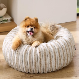 Bedsure ComfyFleece™ Donut Dog Bed Medium Size Dog with Washable Cover | 30x30x8in, Calming Round Pet Bed, Support Plush , with Removable Corduroy Fleece for Senior Dog,Anti Slip Bottom,Sandy Beige(Amphora)