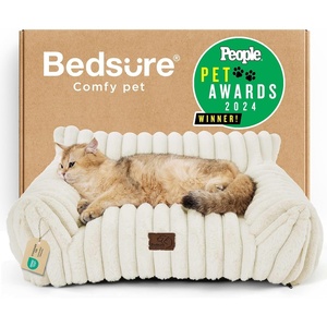 Bedsure ComfyFleece™ Shown on TV Fluffy Dog Couch for Pets,30in Blush Pink | Small & Medium Dog Bed Washable Cover,Supportive Couch Bed for Small Dogs,Pet Sofa Seen on Good Day New York,Up to 20 Lbs(Cream)