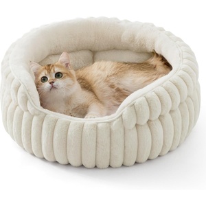 Bedsure ComfyFleece™ Washable Cute Small Medium Dog Bed,Round Pet Bed,26in | Cozy Donut Soft Fluffy Plush,Comfort Corduroy Cuddler Pet Beds,Luxury Aesthetic,Anti-Slip Bottom,Up to 30 Lbs,Cream(Cream)