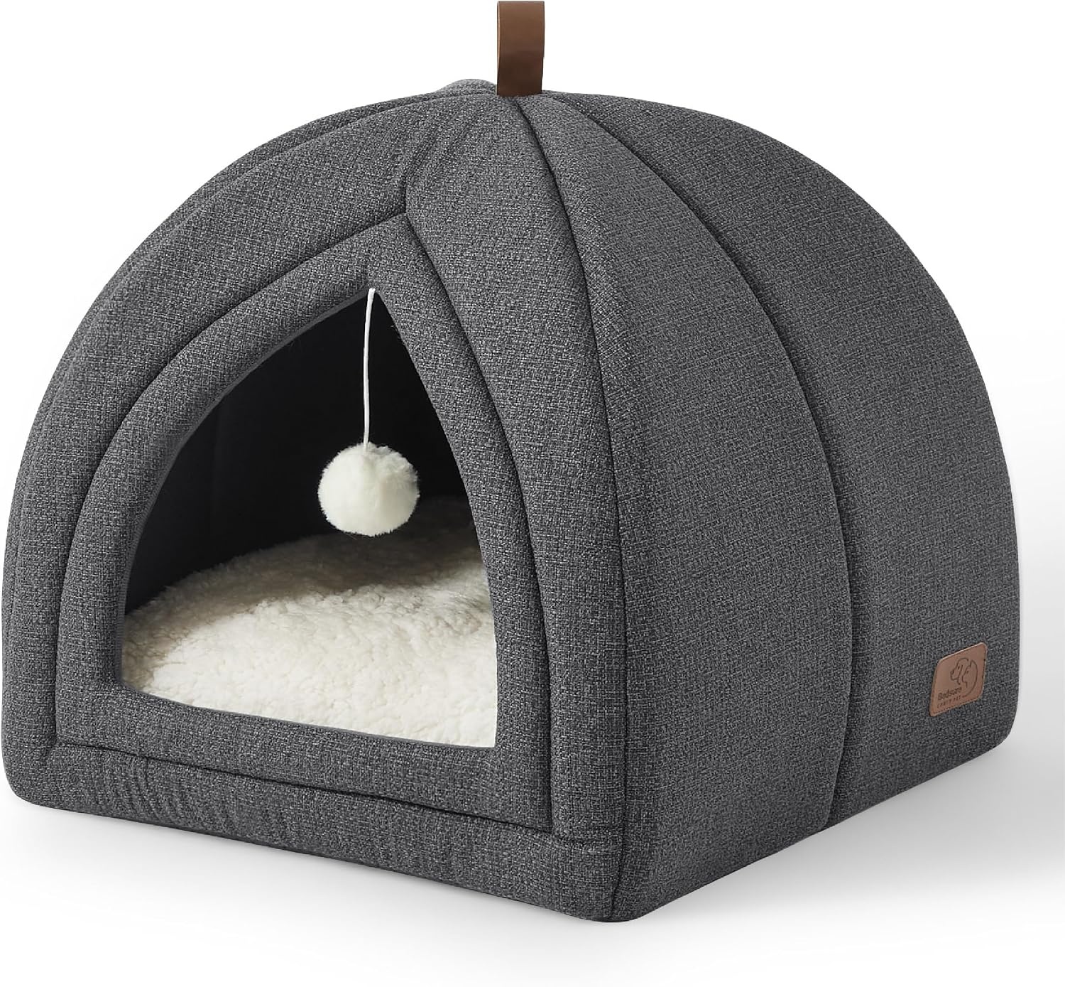 image:imageBedsure 2in1 Cat Beds for Indoor Cats Cave for Kitten with Washable Pillow 16in Cat House for Small Pet Covered Cat Tent Foldable Hideaway Fluffy Ball Anti Slip Bottom Removable Cushioned BeigeDark Grey