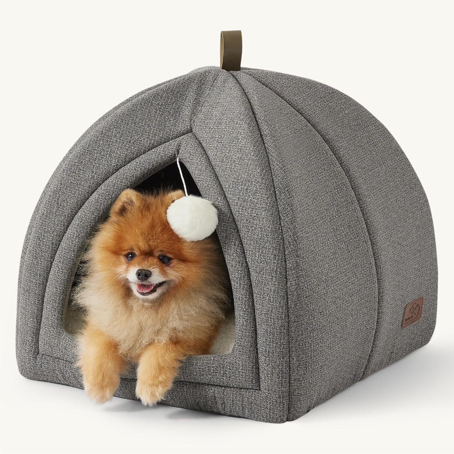 image:imageBedsure 2in1 Cat Beds for Indoor Cats Cave for Kitten with Washable Pillow 16in Cat House for Small Pet Covered Cat Tent Foldable Hideaway Fluffy Ball Anti Slip Bottom Removable Cushioned BeigeGrey