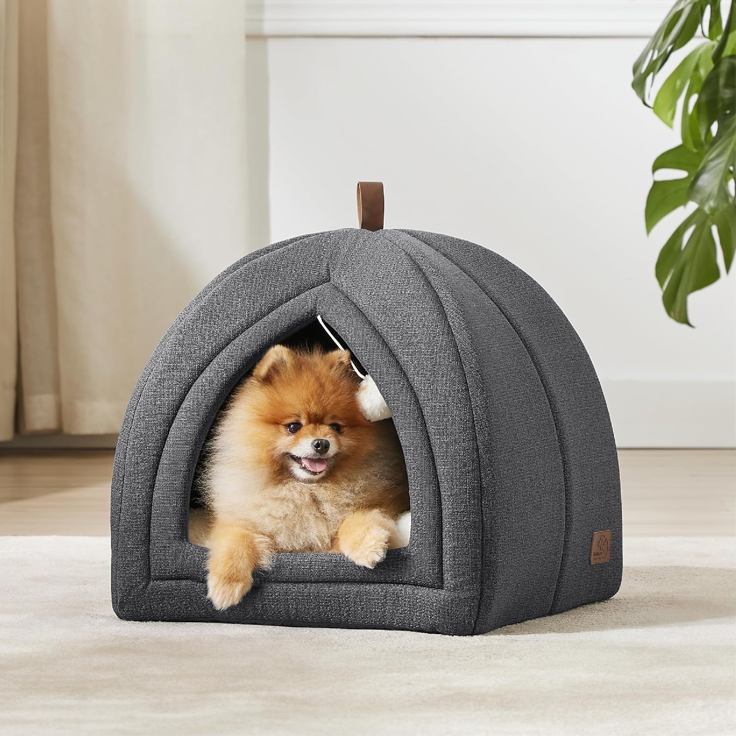 image:imageBedsure 2in1 Cat Beds for Indoor Cats Cave for Kitten with Washable Pillow 16in Cat House for Small Pet Covered Cat Tent Foldable Hideaway Fluffy Ball Anti Slip Bottom Removable Cushioned BeigeDark Grey