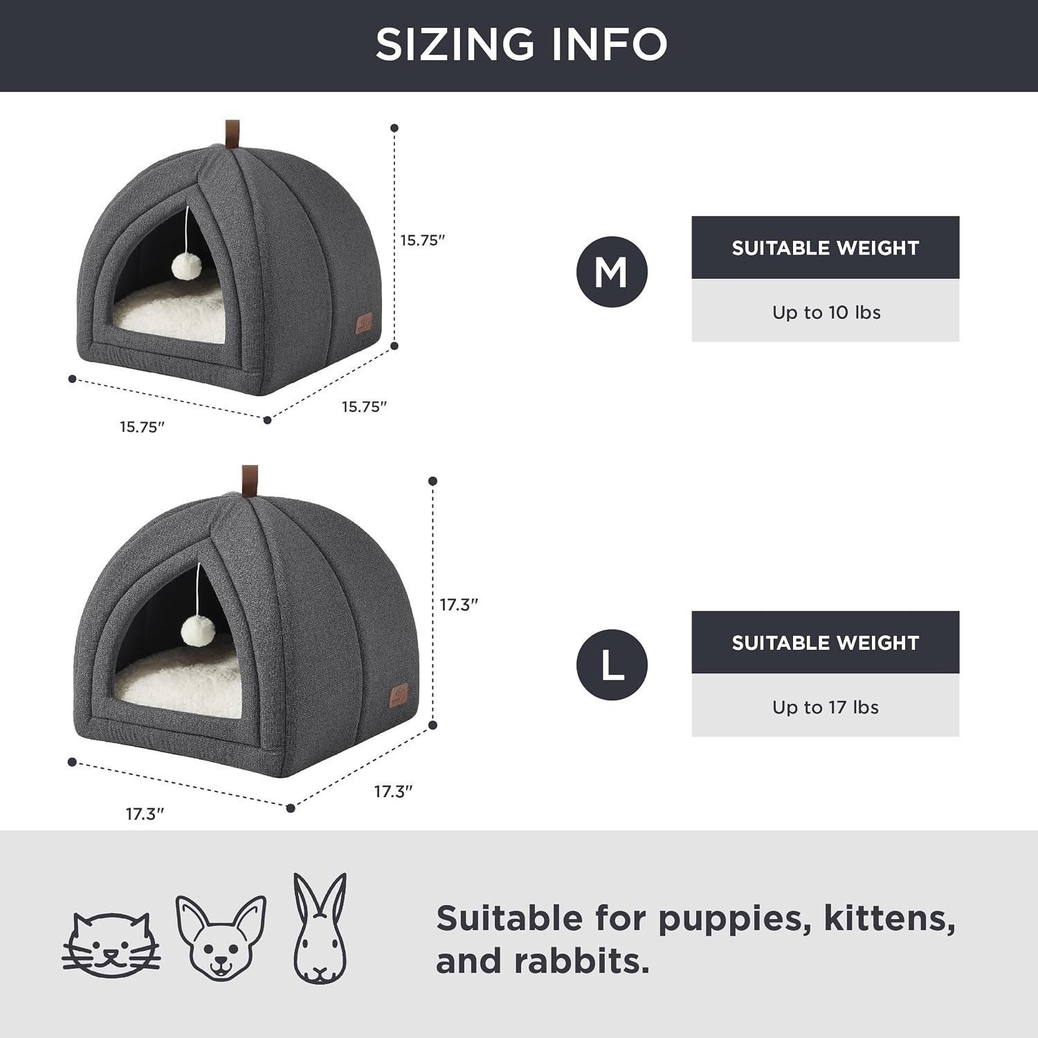 image:imageBedsure 2in1 Cat Beds for Indoor Cats Cave for Kitten with Washable Pillow 16in Cat House for Small Pet Covered Cat Tent Foldable Hideaway Fluffy Ball Anti Slip Bottom Removable Cushioned BeigeDark Grey