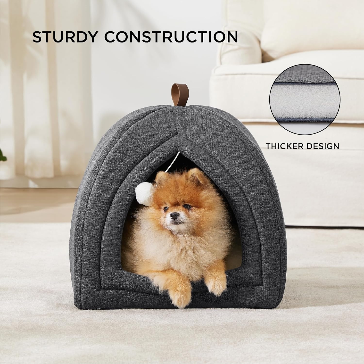 image:imageBedsure 2in1 Cat Beds for Indoor Cats Cave for Kitten with Washable Pillow 16in Cat House for Small Pet Covered Cat Tent Foldable Hideaway Fluffy Ball Anti Slip Bottom Removable Cushioned BeigeDark Grey