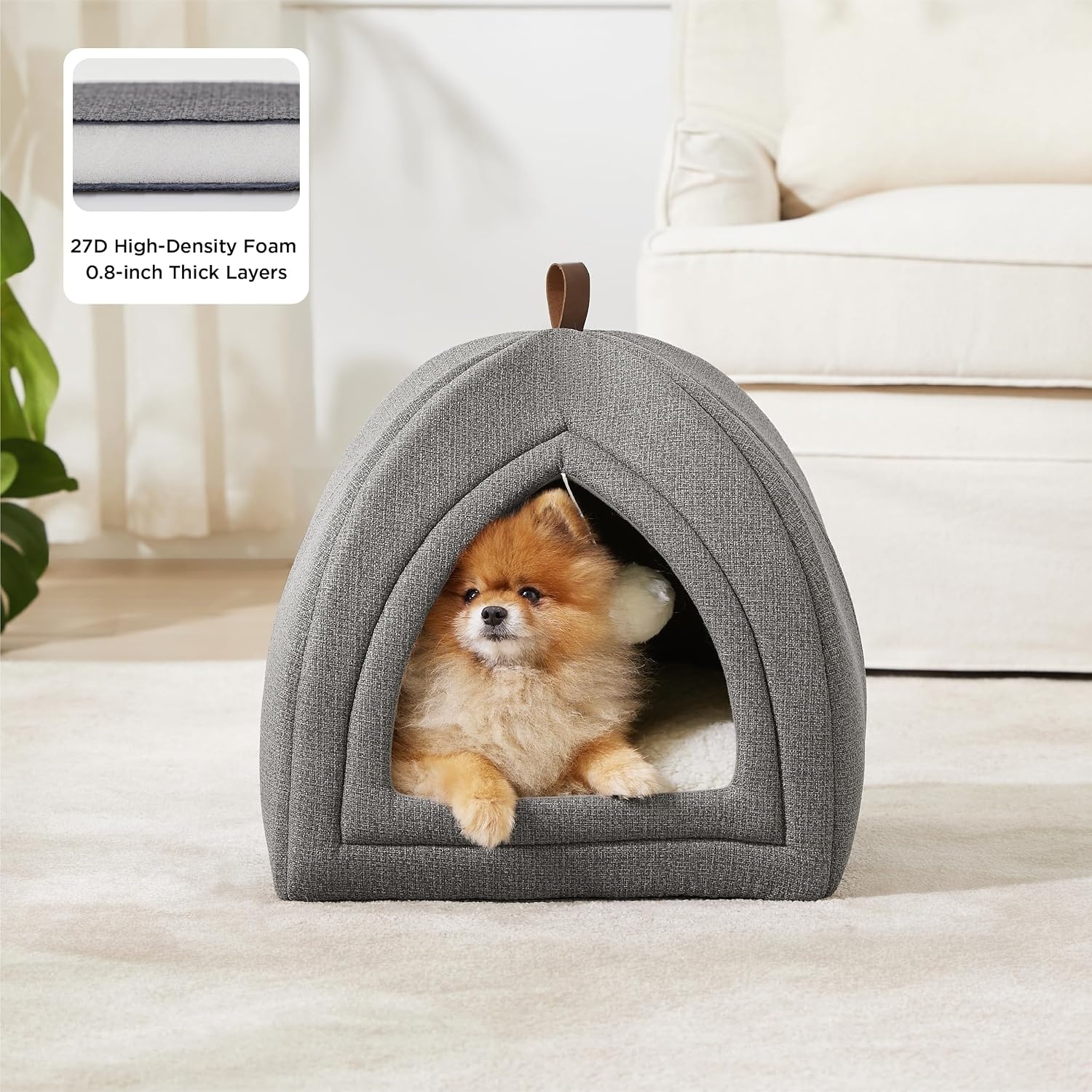 image:imageBedsure 2in1 Cat Beds for Indoor Cats Cave for Kitten with Washable Pillow 16in Cat House for Small Pet Covered Cat Tent Foldable Hideaway Fluffy Ball Anti Slip Bottom Removable Cushioned BeigeGrey