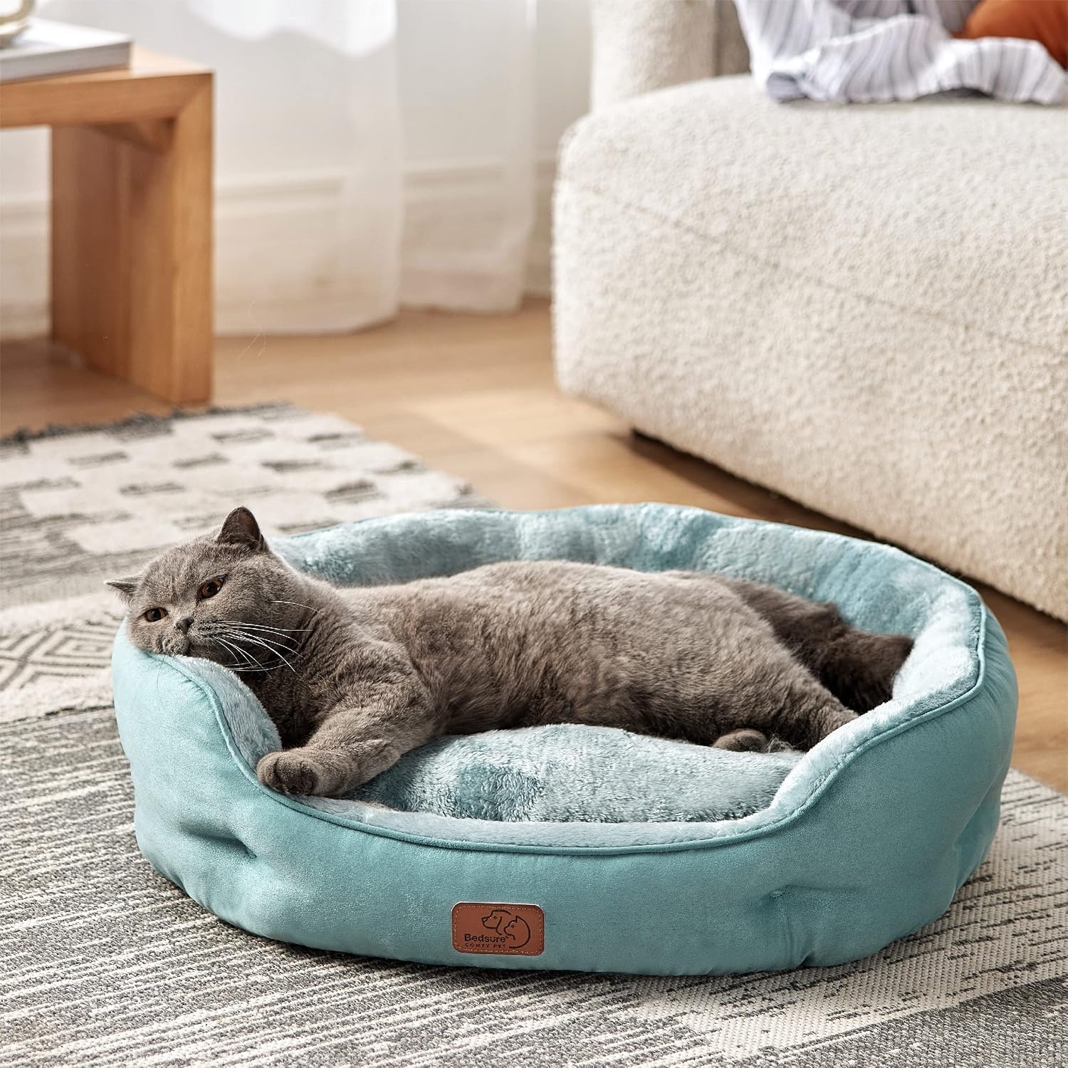 image:imageBedsure AeroFrost Cooling Small Dog Bed Round Washable 20In Arctic Blue QMaxgt04 Cat Beds for Indoor Cats Comfort Cooling Summer Pet BedAntiSlip Bottomfor Puppies and KittensWashed Blue