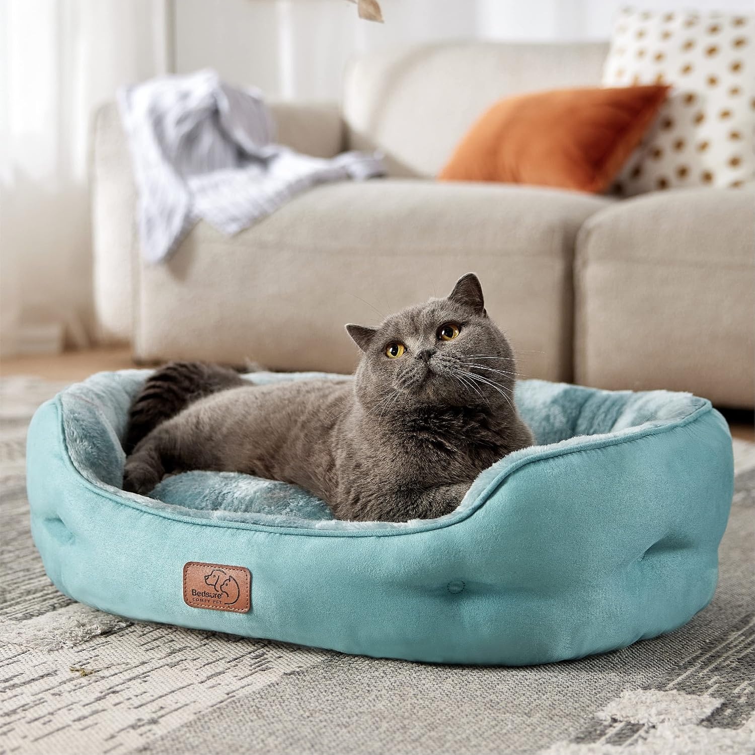 image:imageBedsure AeroFrost Cooling Small Dog Bed Round Washable 20In Arctic Blue QMaxgt04 Cat Beds for Indoor Cats Comfort Cooling Summer Pet BedAntiSlip Bottomfor Puppies and KittensWashed Blue