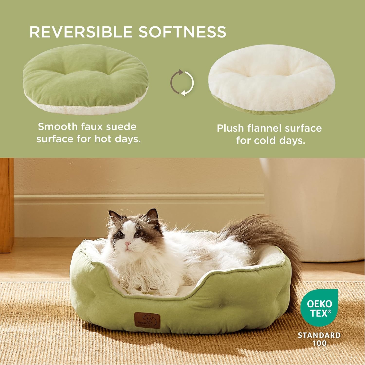 image:imageBedsure AeroFrost Cooling Small Dog Bed Round Washable 20In Arctic Blue QMaxgt04 Cat Beds for Indoor Cats Comfort Cooling Summer Pet BedAntiSlip Bottomfor Puppies and KittensPale Bean Green