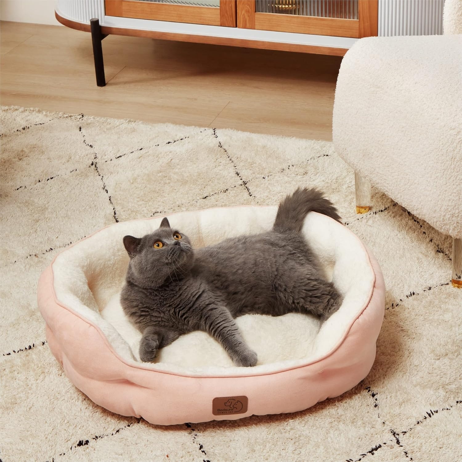 image:imageBedsure AeroFrost Cooling Small Dog Bed Round Washable 20In Arctic Blue QMaxgt04 Cat Beds for Indoor Cats Comfort Cooling Summer Pet BedAntiSlip Bottomfor Puppies and KittensPeach Pink