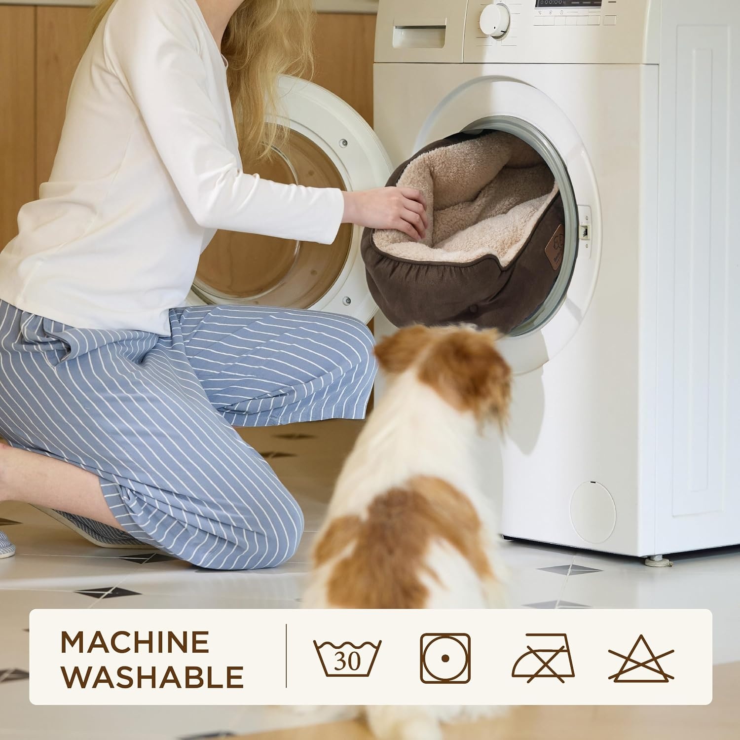 image:imageBedsure AeroFrost Cooling Small Dog Bed Round Washable 20In Arctic Blue QMaxgt04 Cat Beds for Indoor Cats Comfort Cooling Summer Pet BedAntiSlip Bottomfor Puppies and KittensSelf Warming Brown