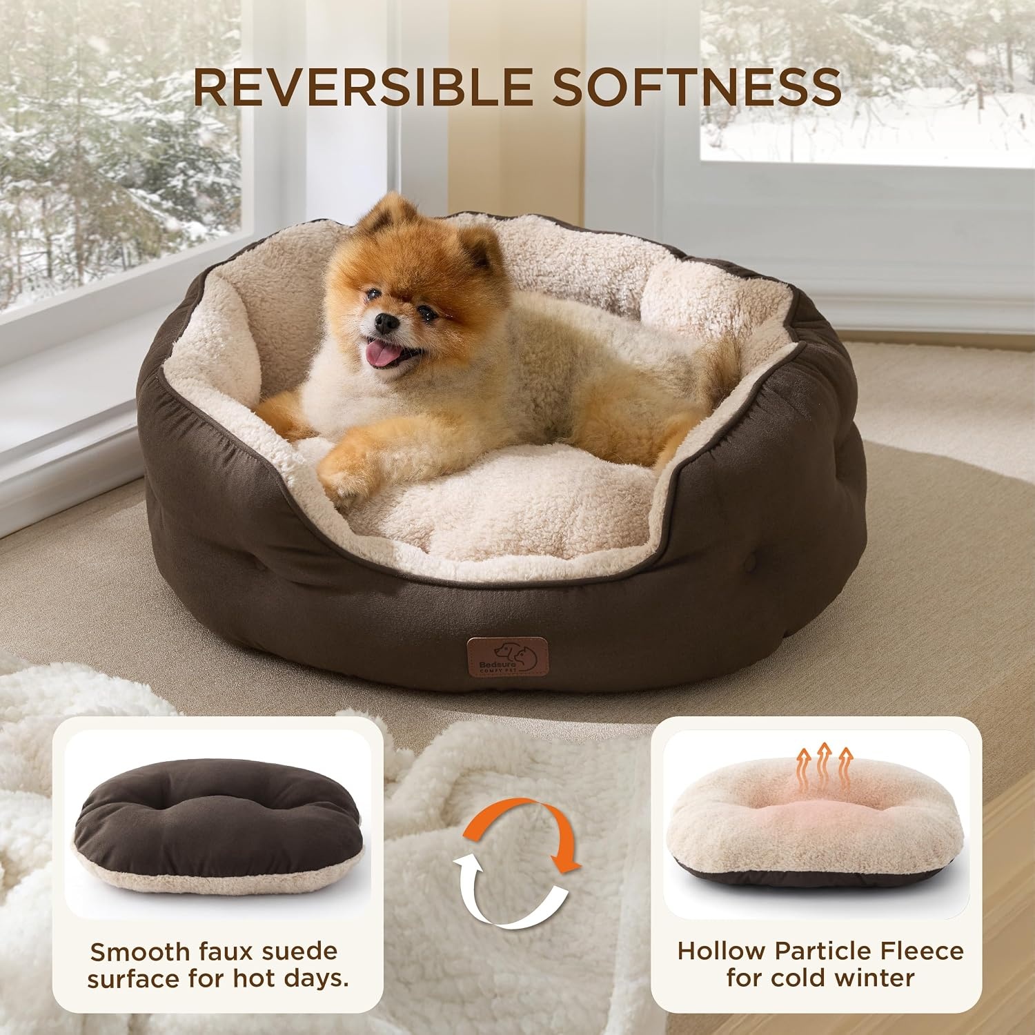 image:imageBedsure AeroFrost Cooling Small Dog Bed Round Washable 20In Arctic Blue QMaxgt04 Cat Beds for Indoor Cats Comfort Cooling Summer Pet BedAntiSlip Bottomfor Puppies and KittensSelf Warming Brown