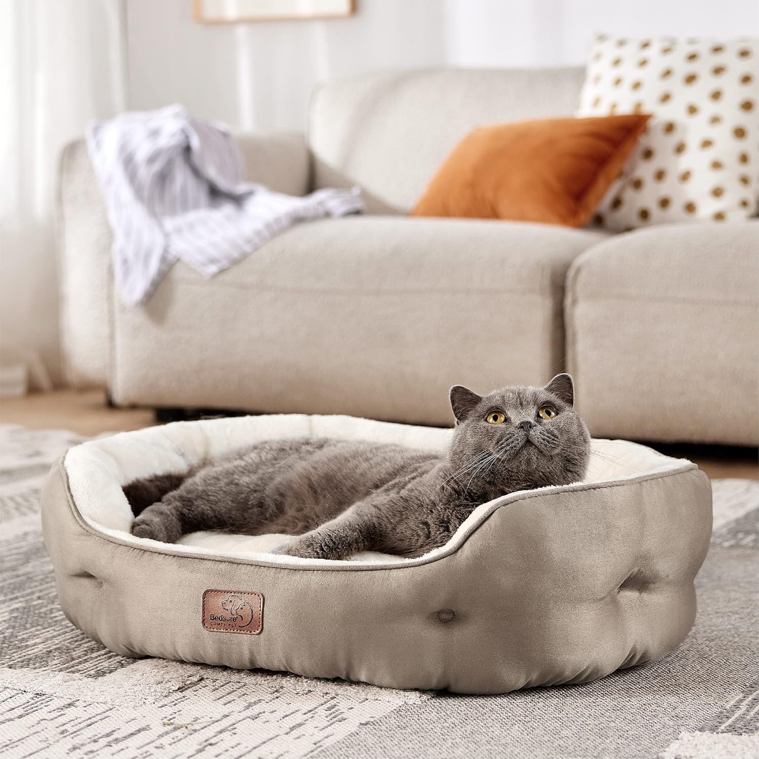 image:imageBedsure AeroFrost Cooling Small Dog Bed Round Washable 20In Arctic Blue QMaxgt04 Cat Beds for Indoor Cats Comfort Cooling Summer Pet BedAntiSlip Bottomfor Puppies and KittensCamel