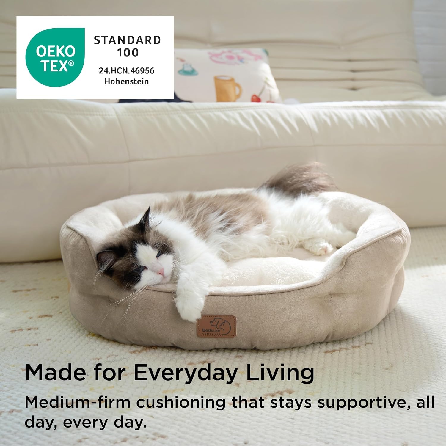 image:imageBedsure AeroFrost Cooling Small Dog Bed Round Washable 20In Arctic Blue QMaxgt04 Cat Beds for Indoor Cats Comfort Cooling Summer Pet BedAntiSlip Bottomfor Puppies and KittensCamel